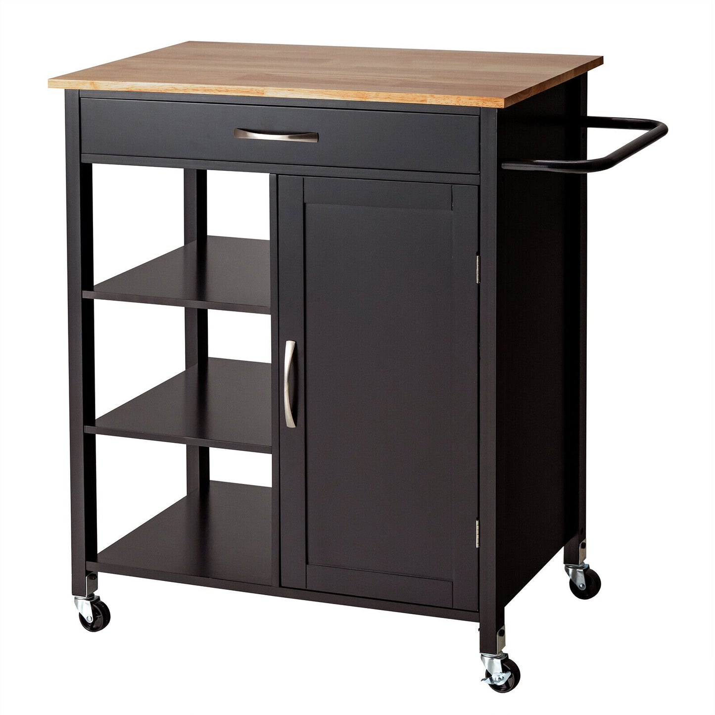 Rolling Kitchen Island Cart with Storage Drawers Shelves and Wood Countertop - Brown