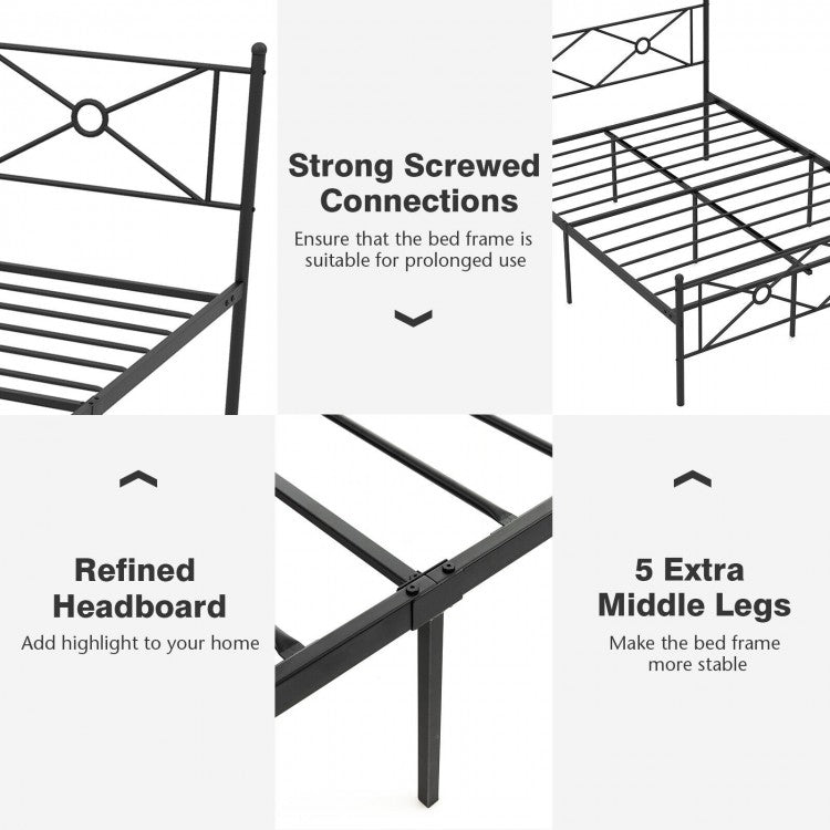 Elegant Metal Platform Bed Frame with Headboard and Footboard – Full & Queen Size