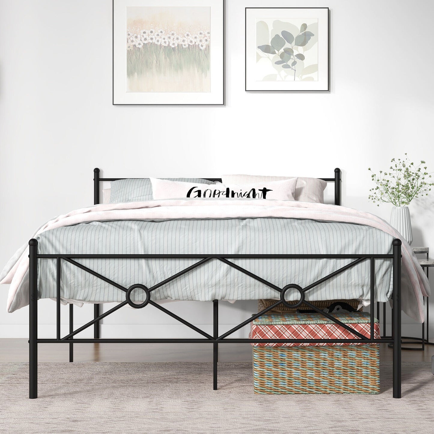 Elegant Metal Platform Bed Frame with Headboard and Footboard – Full & Queen Size