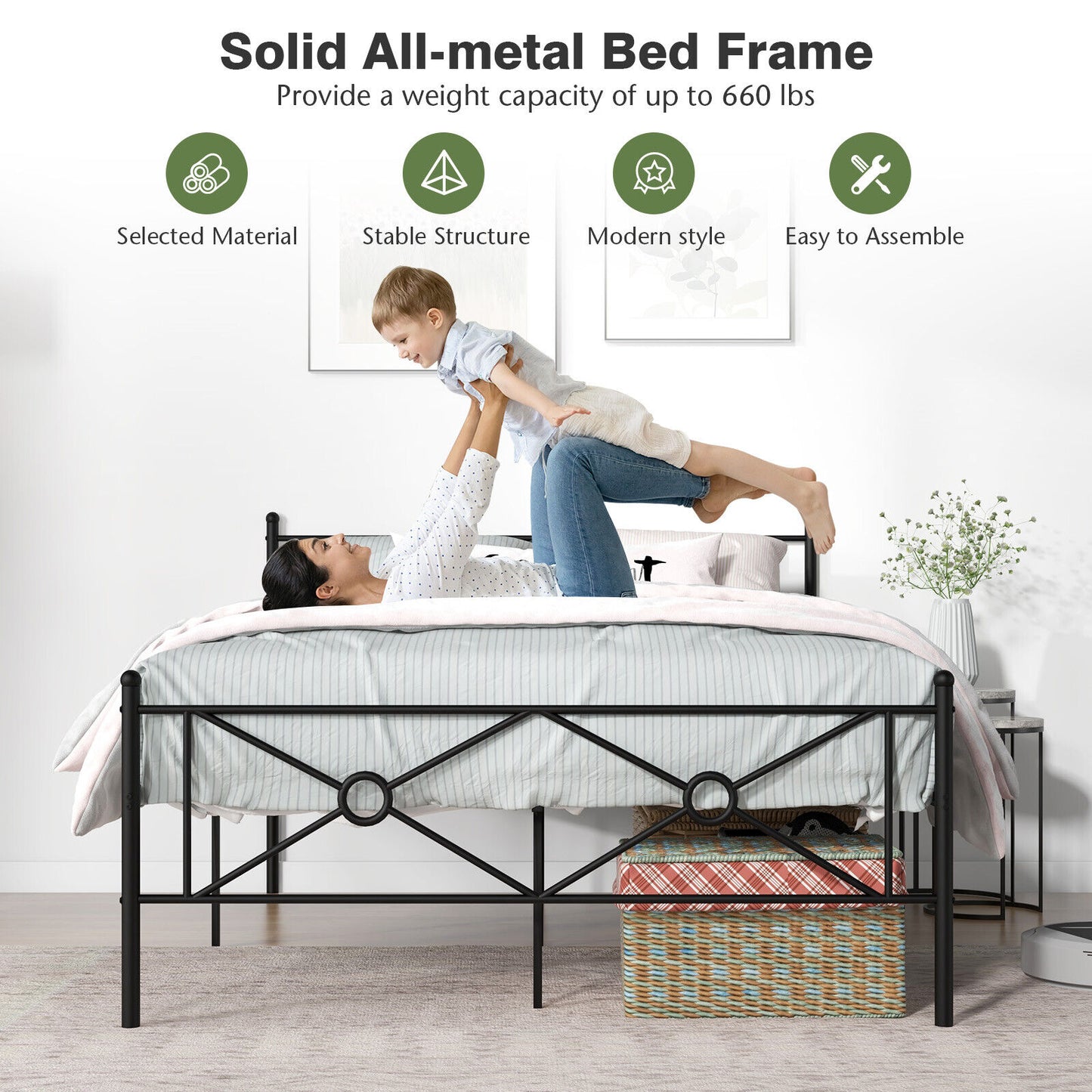 Elegant Metal Platform Bed Frame with Headboard and Footboard – Full & Queen Size