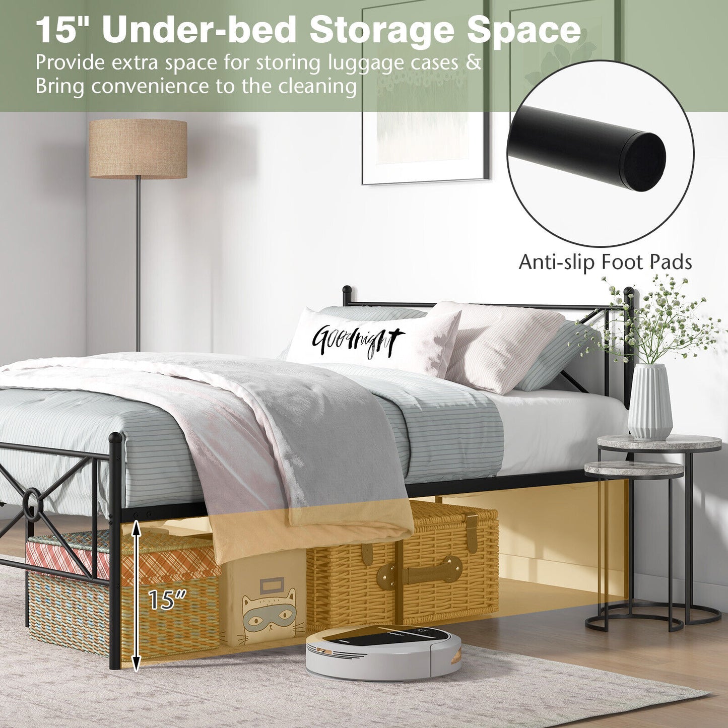 Elegant Metal Platform Bed Frame with Headboard and Footboard – Full & Queen Size