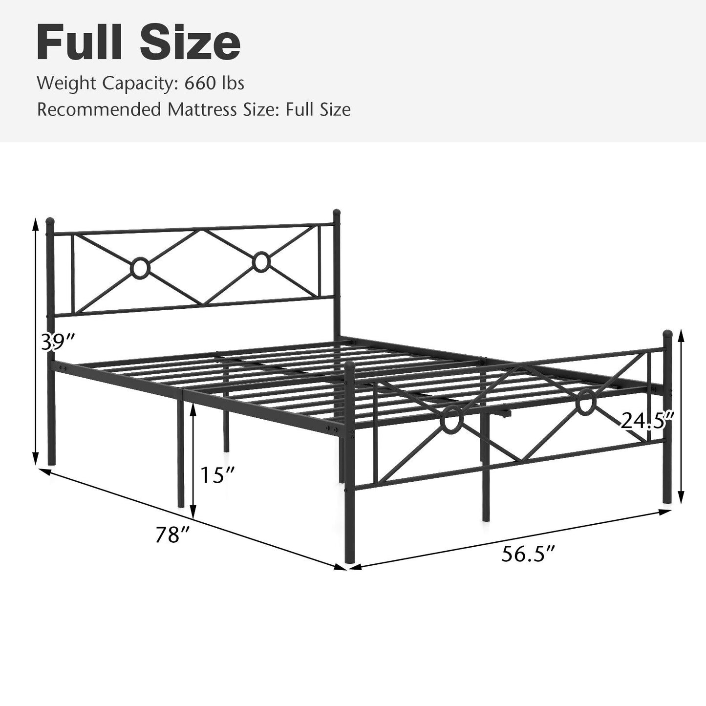 Elegant Metal Platform Bed Frame with Headboard and Footboard – Full & Queen Size