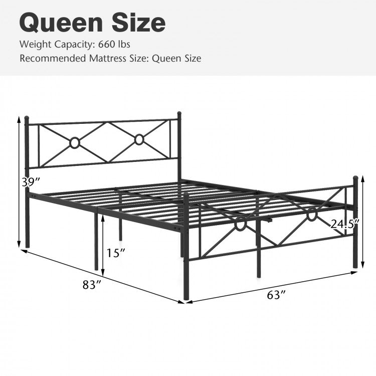 Elegant Metal Platform Bed Frame with Headboard and Footboard – Full & Queen Size