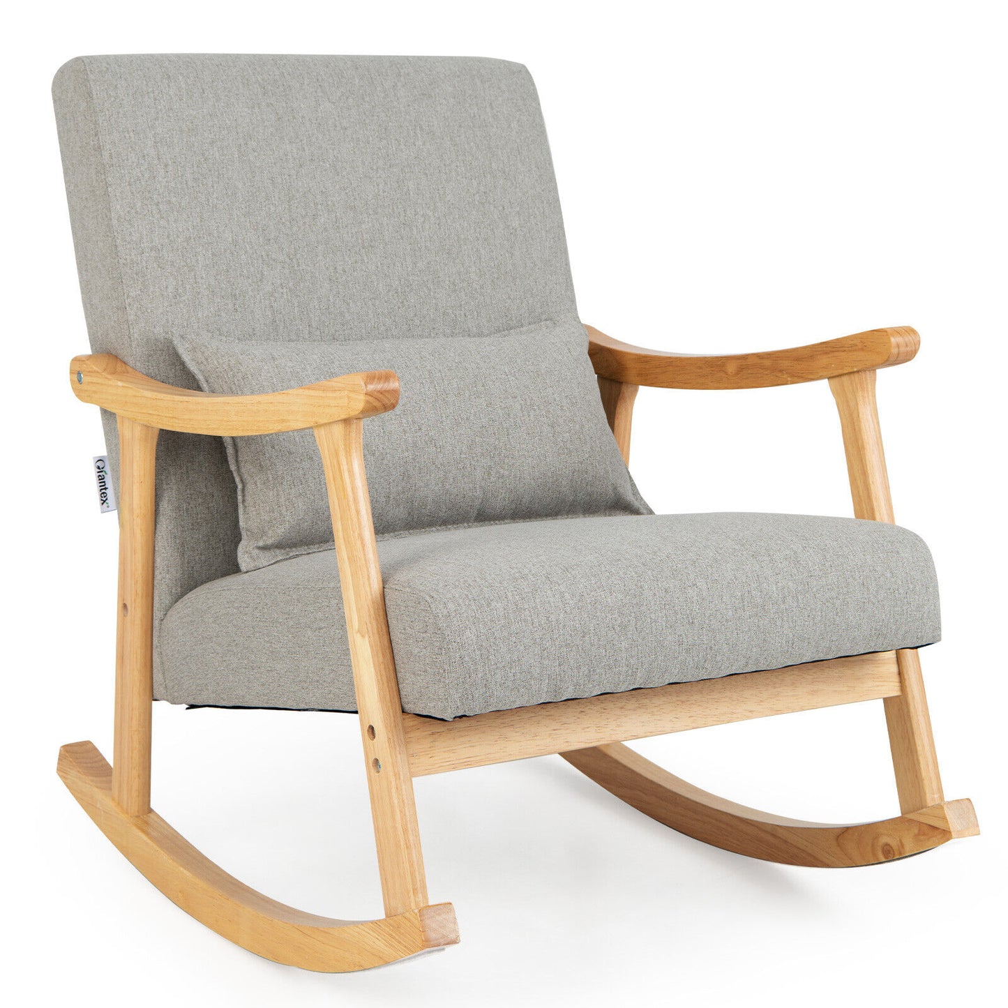 Accent Rocking Chair with Ergonomic Back and Pillow Support Grey