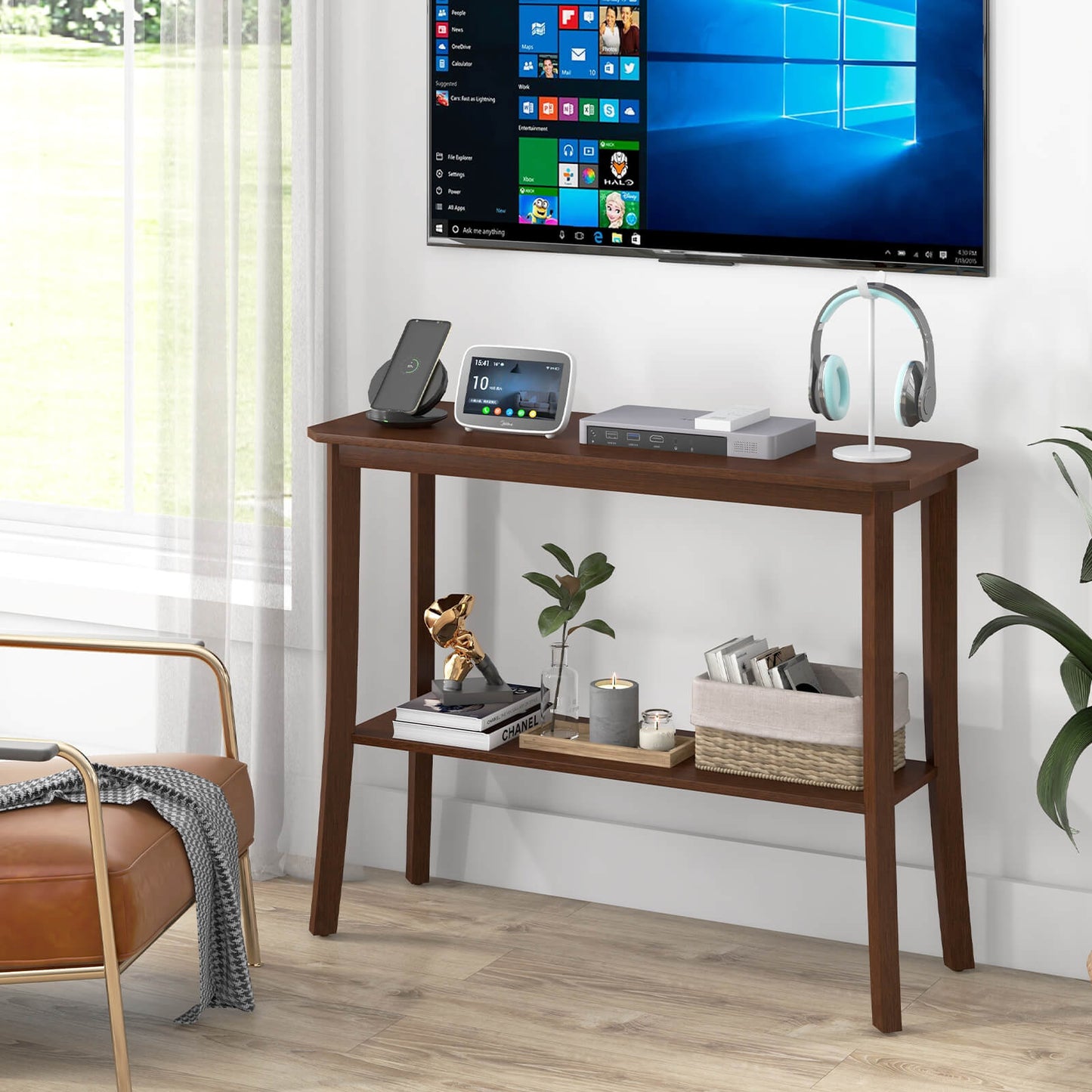 Modern 2-Tier Console Table with Open Shelf for Entryway or Living Room