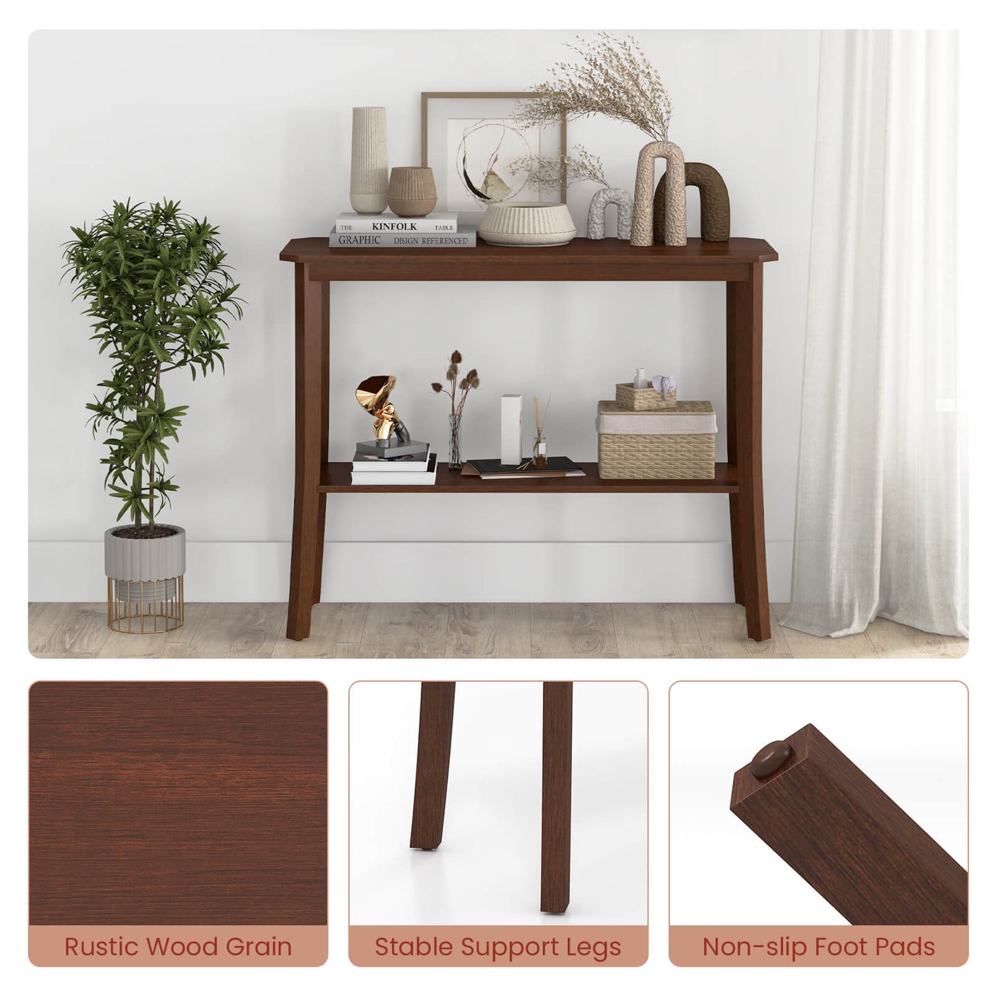 Modern 2-Tier Console Table with Open Shelf for Entryway or Living Room