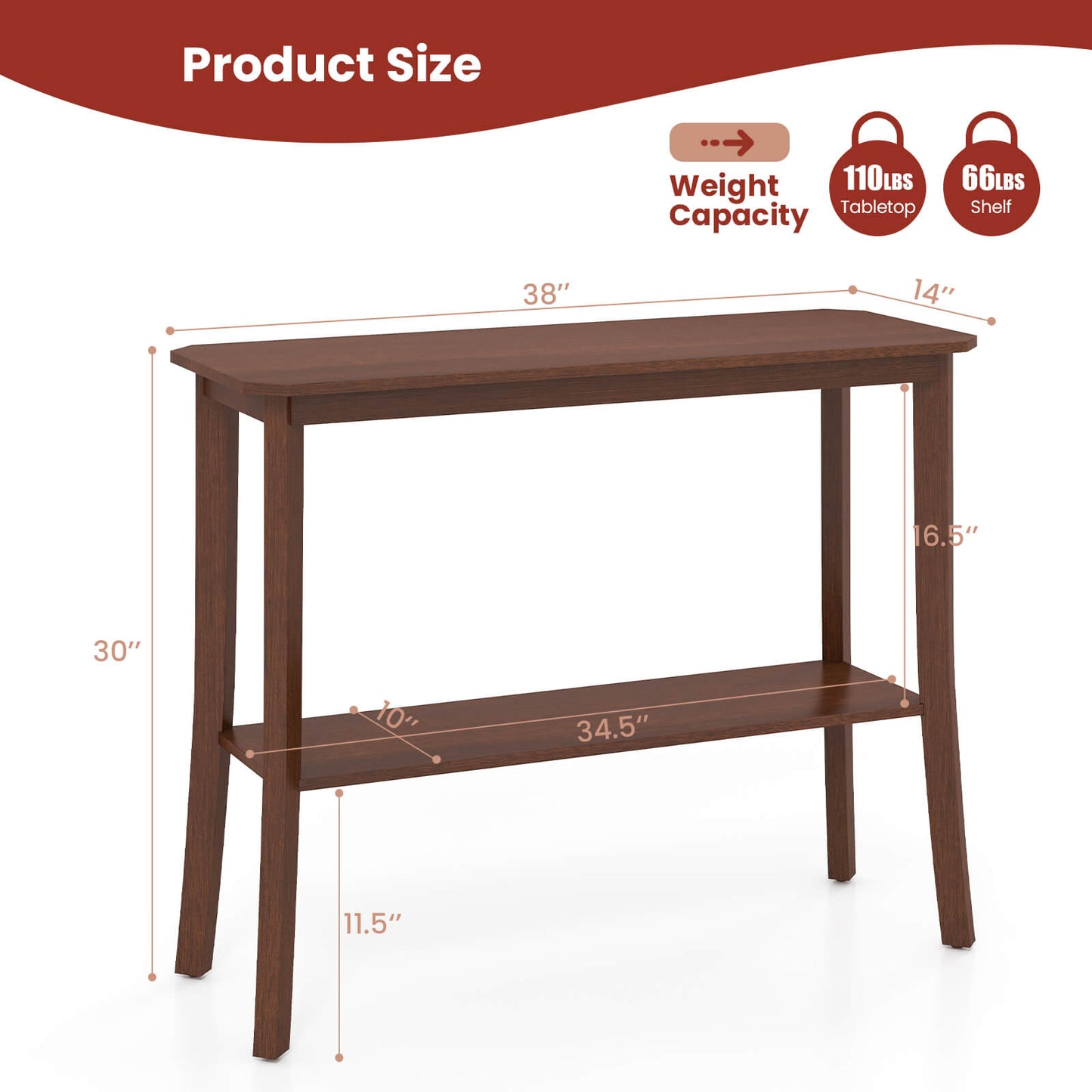 Modern 2-Tier Console Table with Open Shelf for Entryway or Living Room
