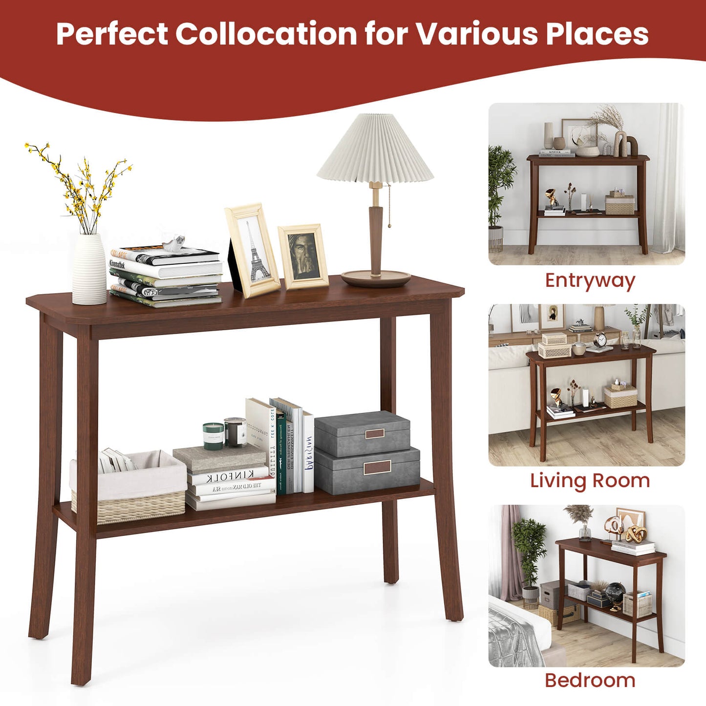 Modern 2-Tier Console Table with Open Shelf for Entryway or Living Room