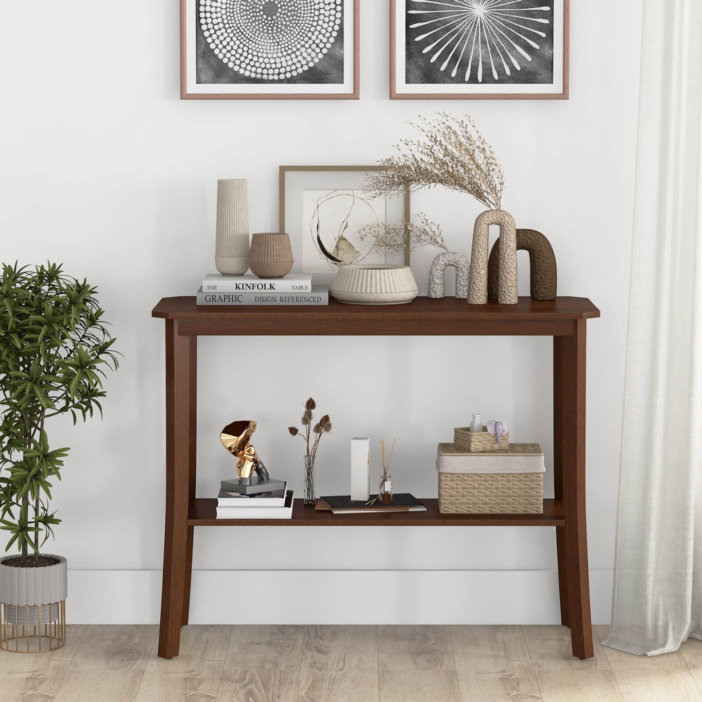Modern 2-Tier Console Table with Open Shelf for Entryway or Living Room