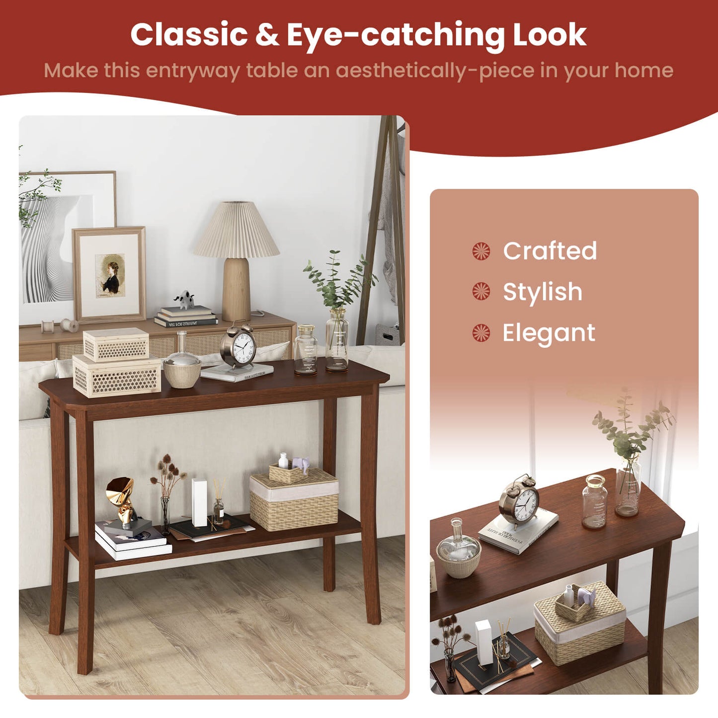 Modern 2-Tier Console Table with Open Shelf for Entryway or Living Room
