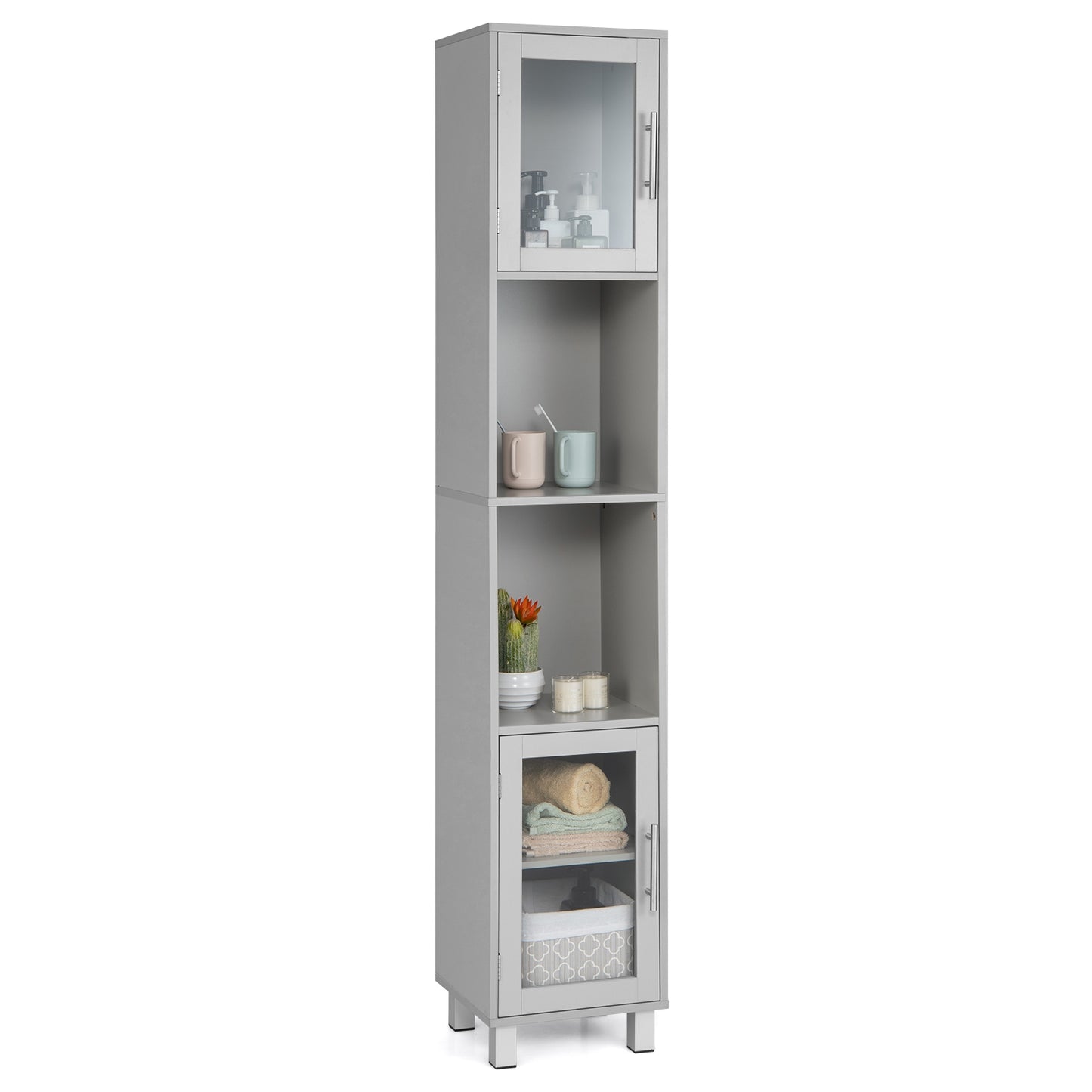 71" Tall Bathroom Storage Cabinet with Display Shelves & Organizer for Bedroom