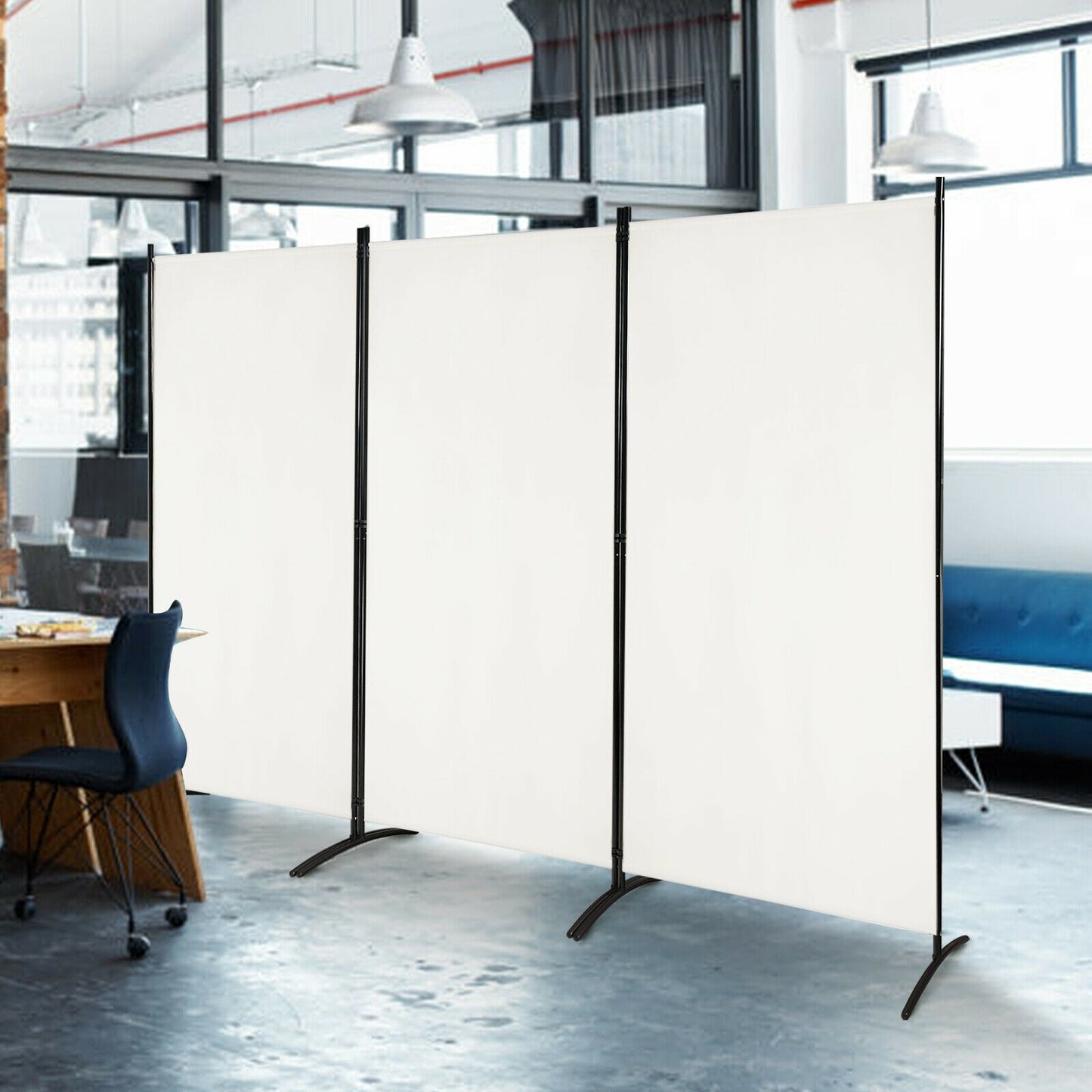 6 Foot 3 Panel White Room Divider with Durable Hinges and Steel Base