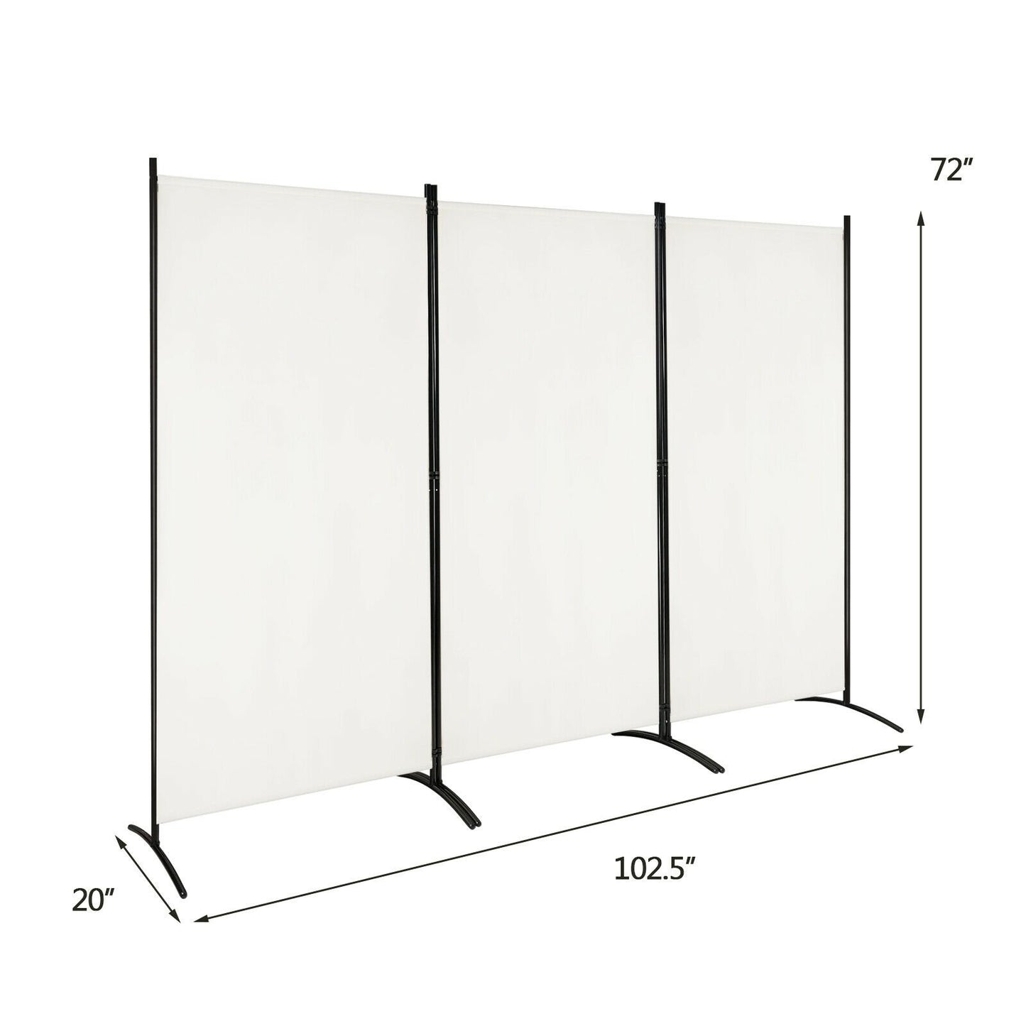6 Foot 3 Panel White Room Divider with Durable Hinges and Steel Base