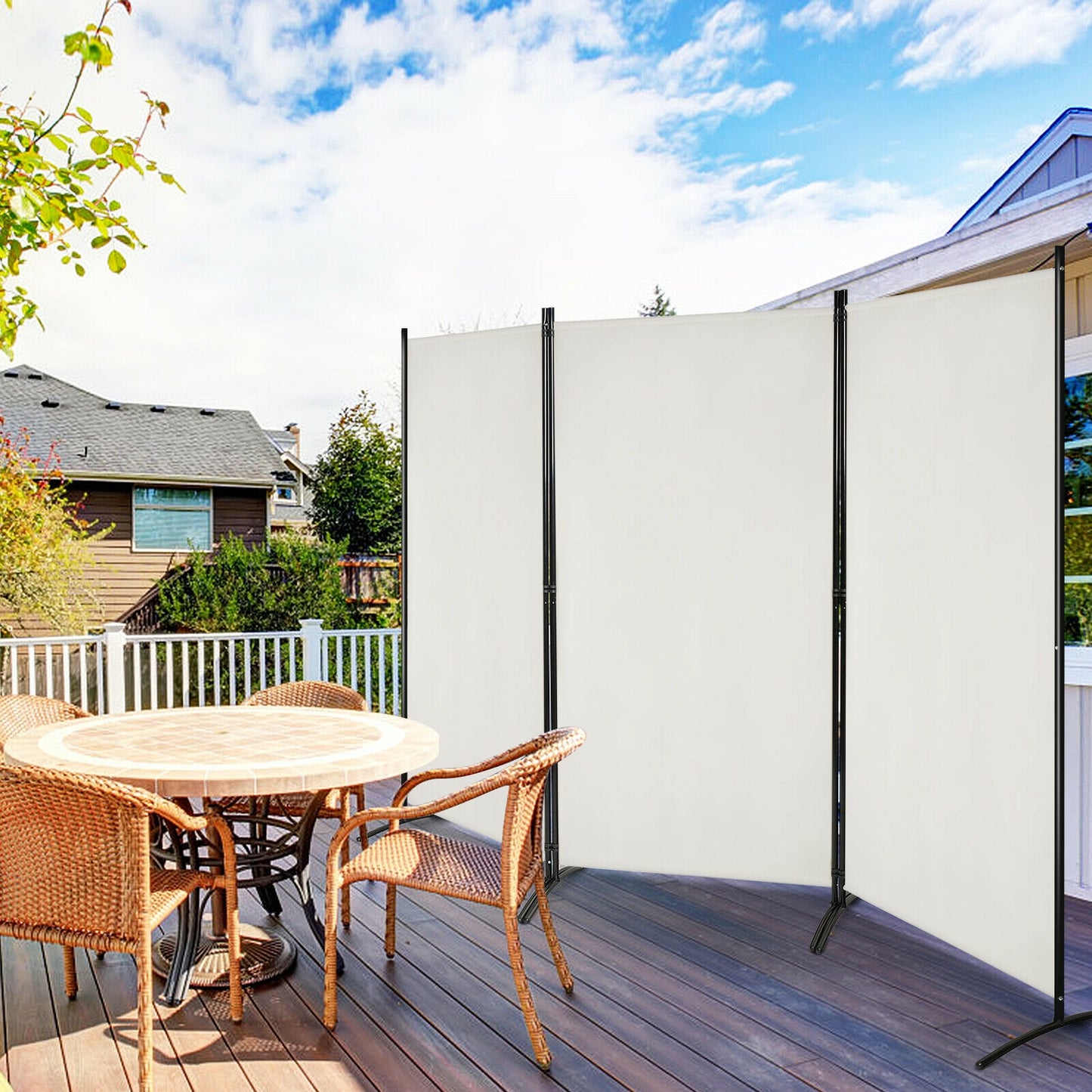 6 Foot 3 Panel White Room Divider with Durable Hinges and Steel Base