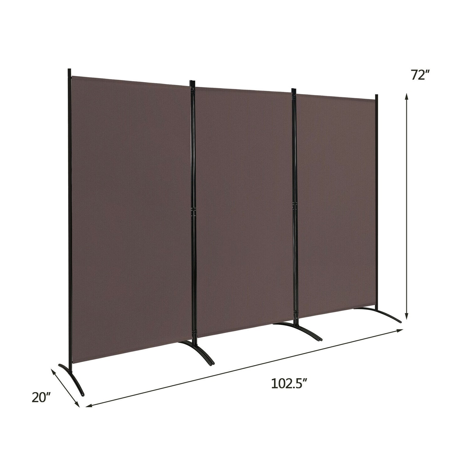6 Foot 3 Panel Brown Room Divider with Durable Hinges and Steel Base