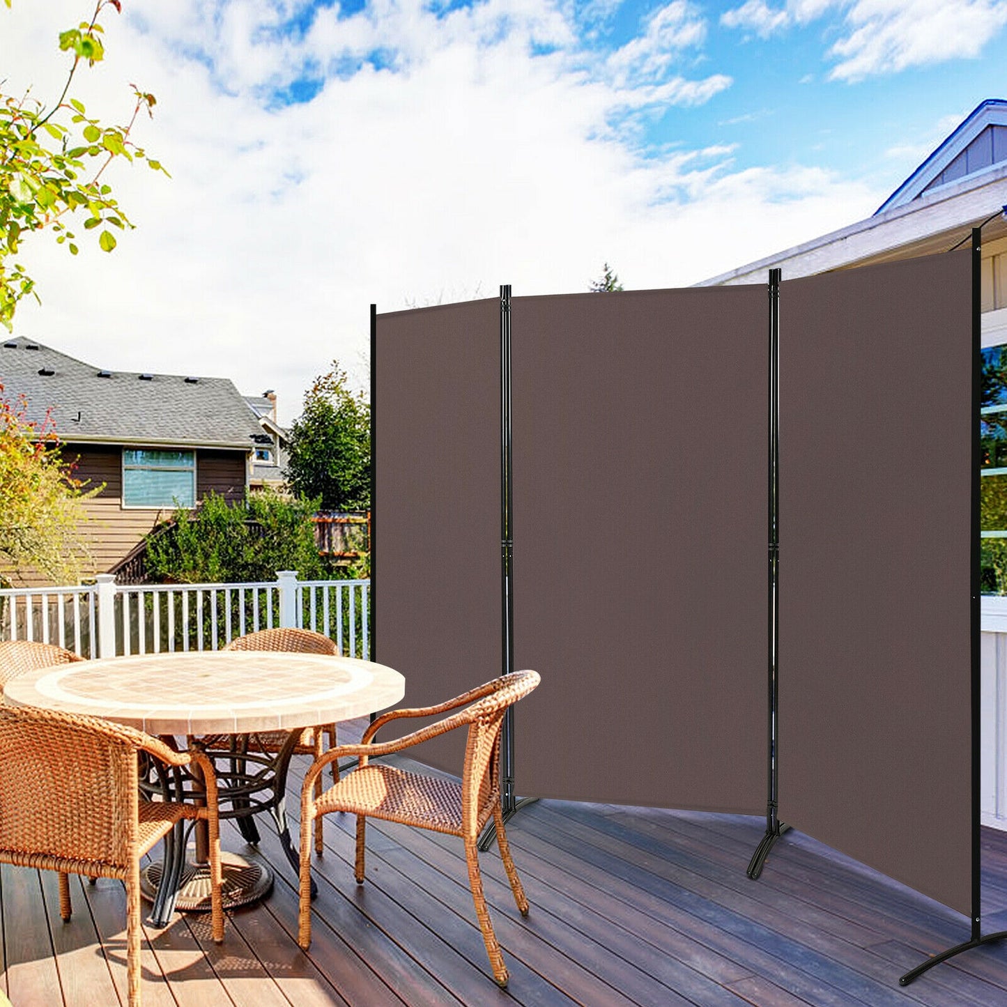 6 Foot 3 Panel Brown Room Divider with Durable Hinges and Steel Base