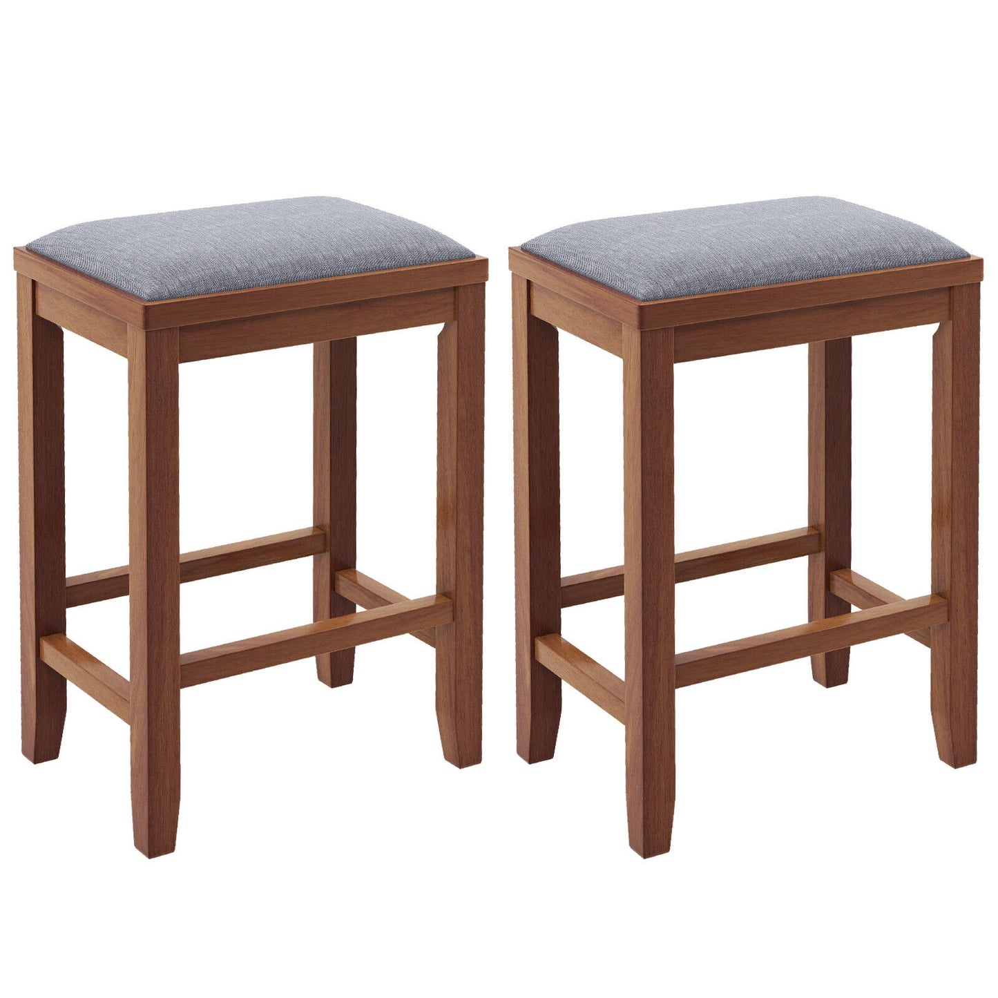 2 Piece Bar Stool Set with Comfortable Upholstery, Footrest, and Wooden Frame, 25 Inch - Brown