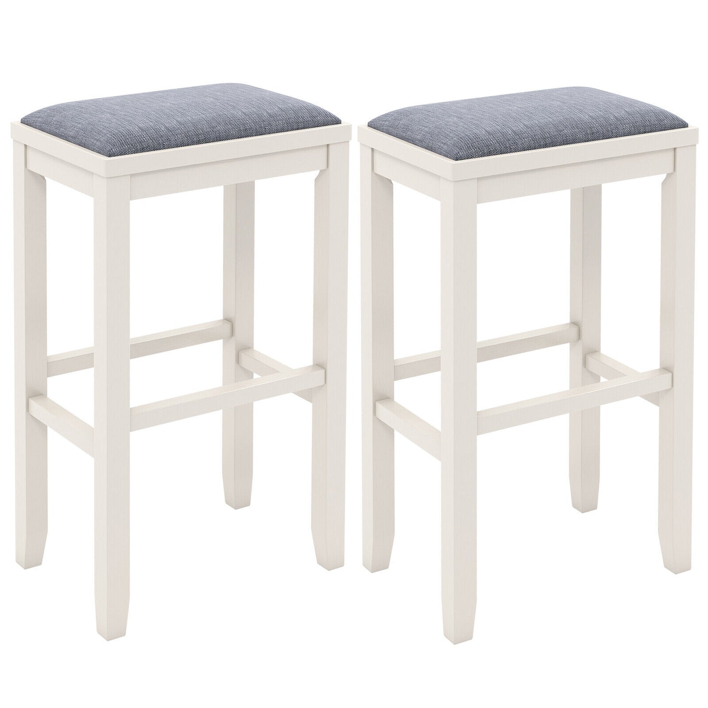 2 Piece Bar Stool Set with Comfortable Upholstery, Footrest, and Wooden Frame, 31 Inch - Griege