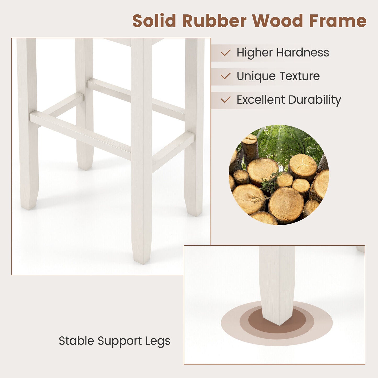 2 Piece Bar Stool Set with Comfortable Upholstery, Footrest, and Wooden Frame, 31 Inch - Griege