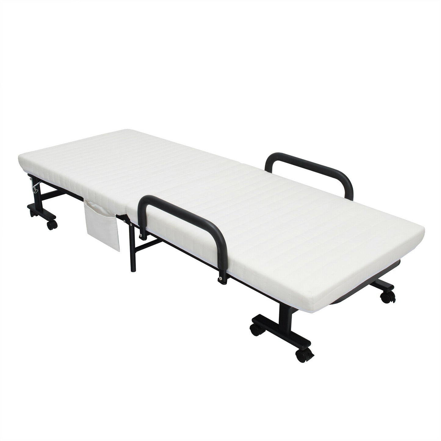 Portable Folding Adjustable Guest Bed with Lounge Function and Wheels - White