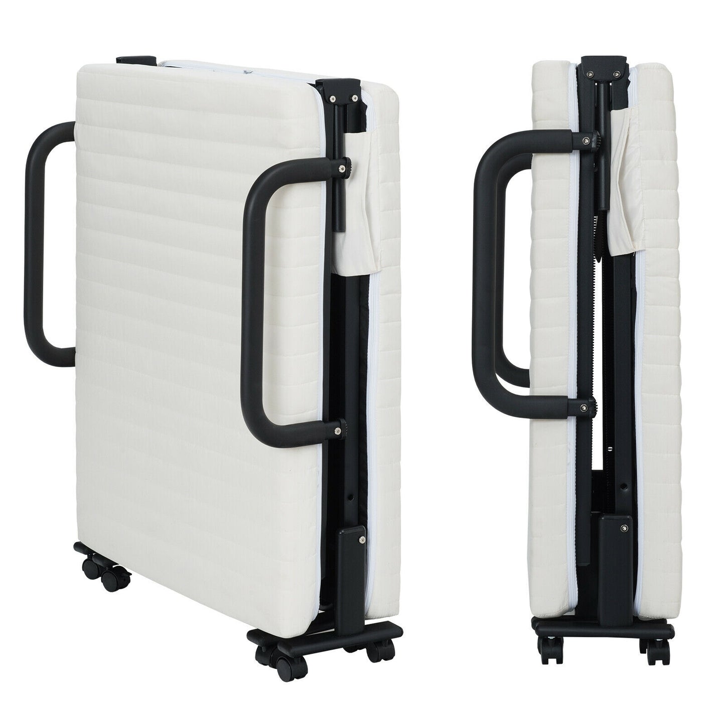 Portable Folding Adjustable Guest Bed with Lounge Function and Wheels - White