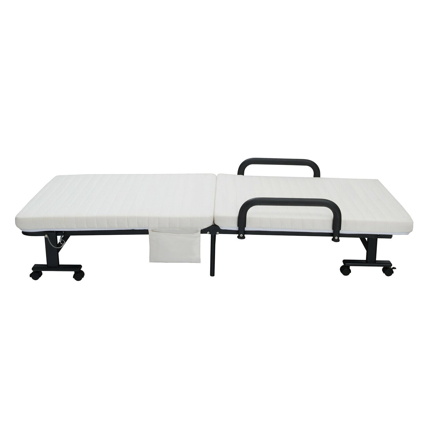 Portable Folding Adjustable Guest Bed with Lounge Function and Wheels - White