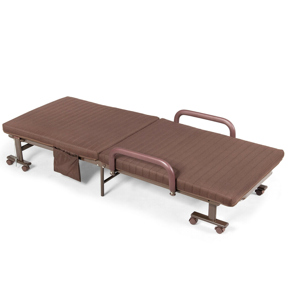 Portable Folding Adjustable Guest Bed with Lounge Function and Wheels - Brown