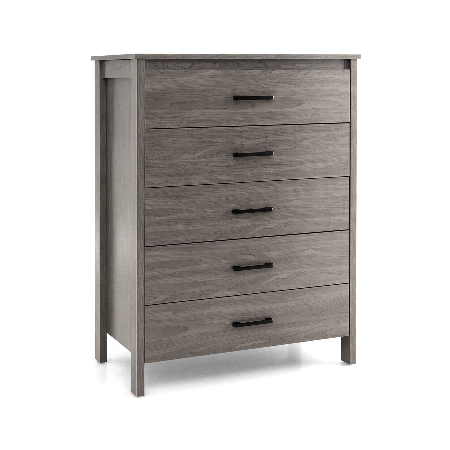 Modern 5 Drawer Dresser with Metal Handles, Storage Chest for Bedroom or Entryway – Grey Oak