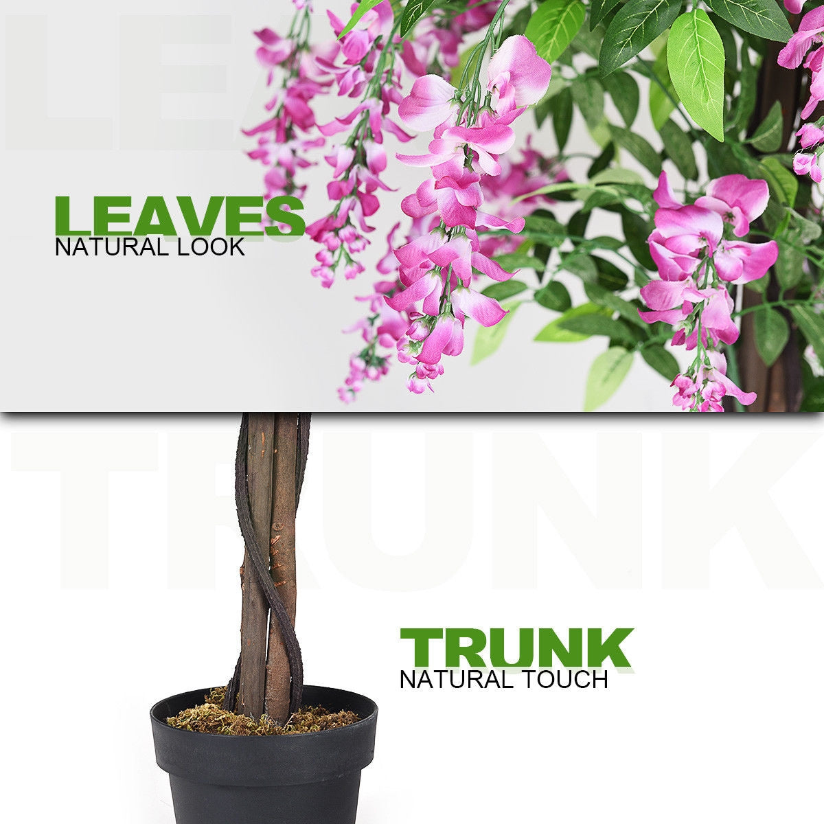 Elegant 6' Artificial Wisteria Tree with Lush Silk Leaves and Flowers