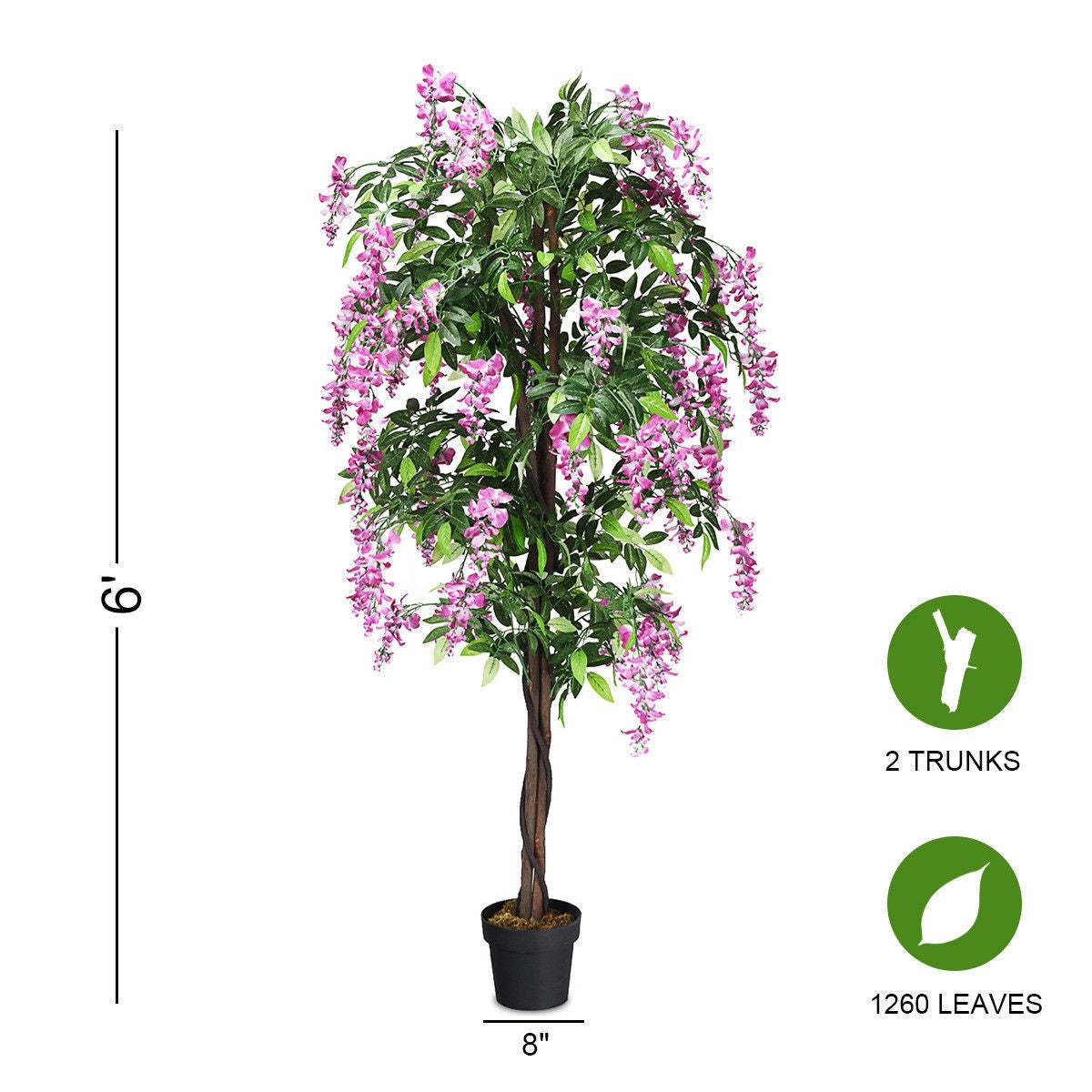 Elegant 6' Artificial Wisteria Tree with Lush Silk Leaves and Flowers