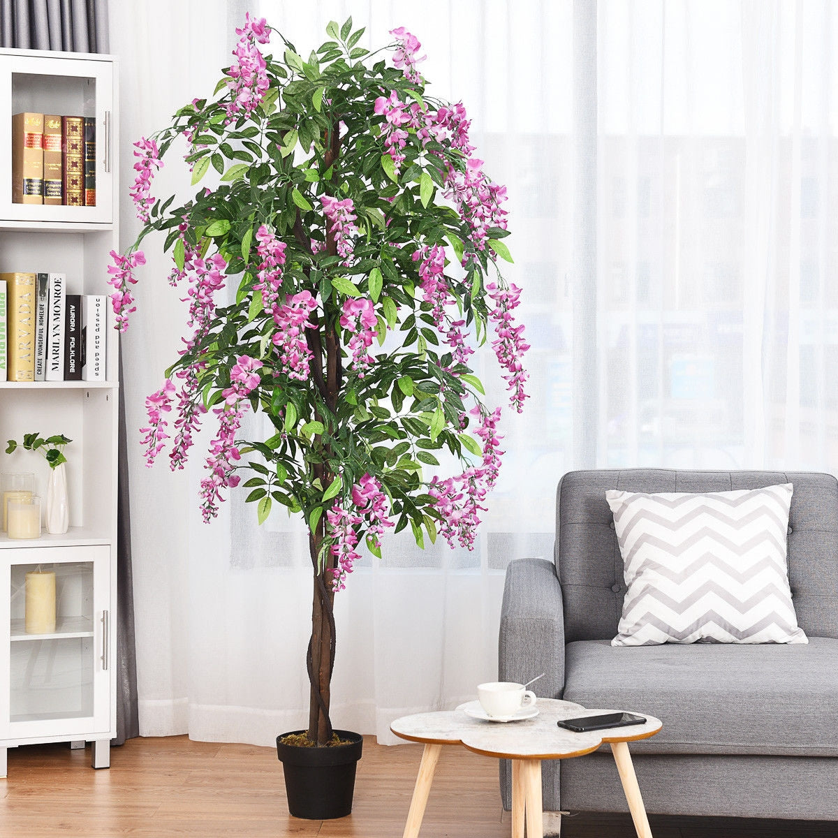 Elegant 6' Artificial Wisteria Tree with Lush Silk Leaves and Flowers