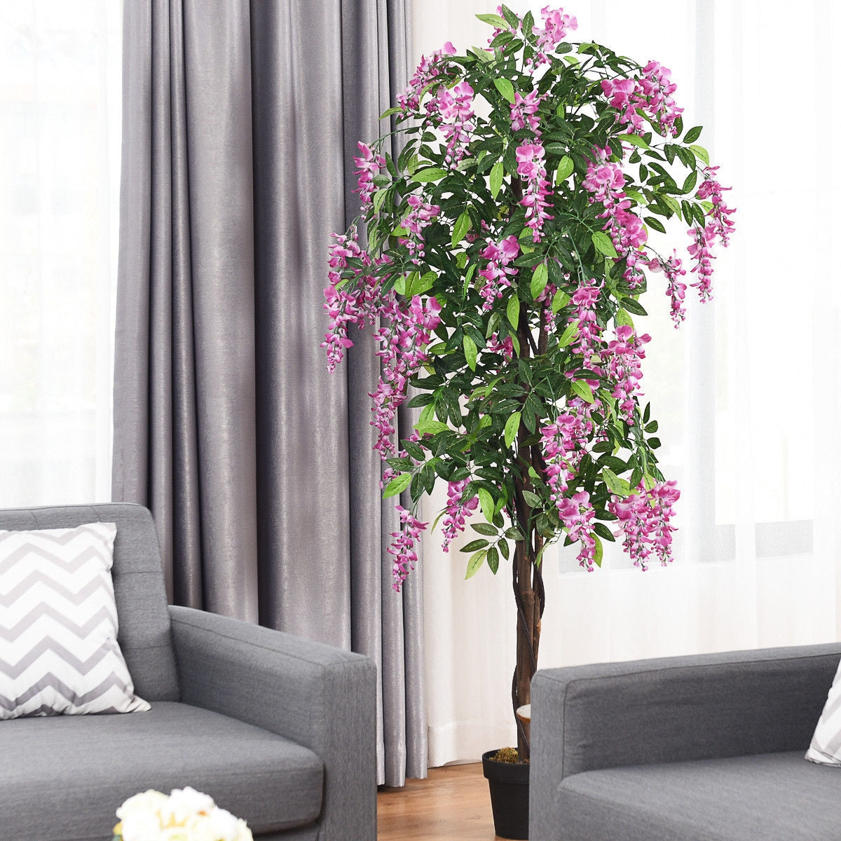 Elegant 6' Artificial Wisteria Tree with Lush Silk Leaves and Flowers