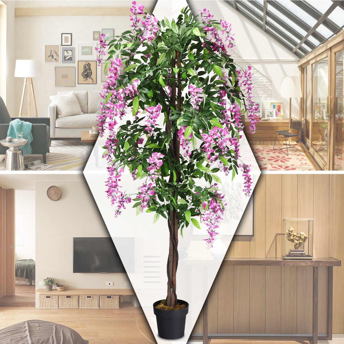 Elegant 6' Artificial Wisteria Tree with Lush Silk Leaves and Flowers