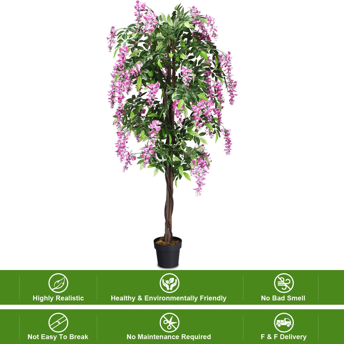 Elegant 6' Artificial Wisteria Tree with Lush Silk Leaves and Flowers