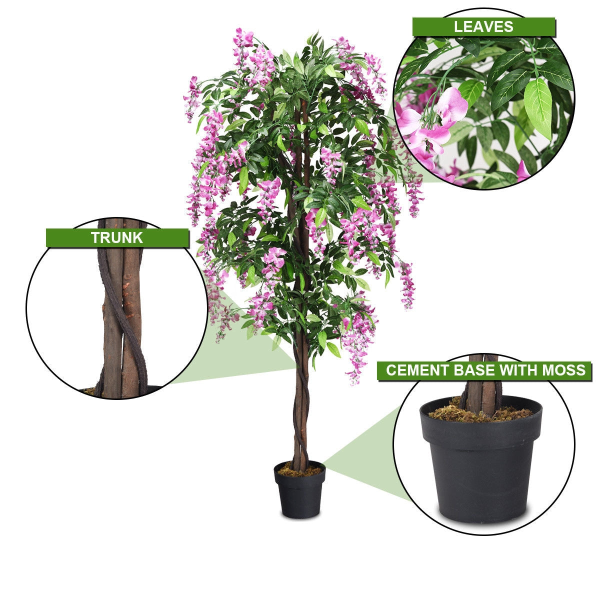 Elegant 6' Artificial Wisteria Tree with Lush Silk Leaves and Flowers
