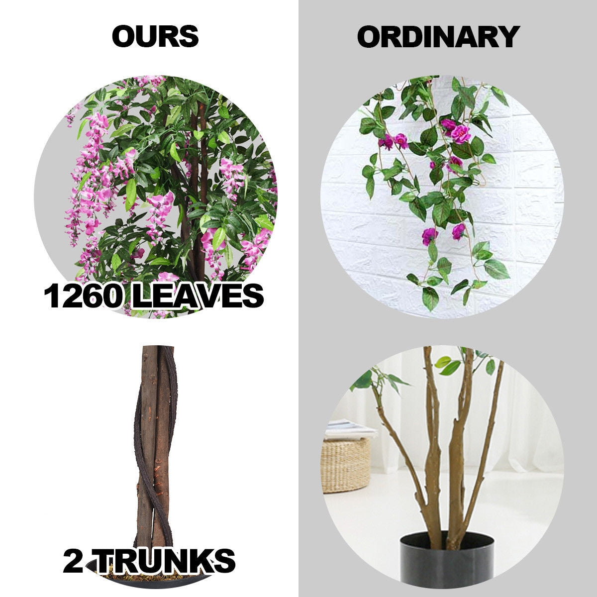 Elegant 6' Artificial Wisteria Tree with Lush Silk Leaves and Flowers