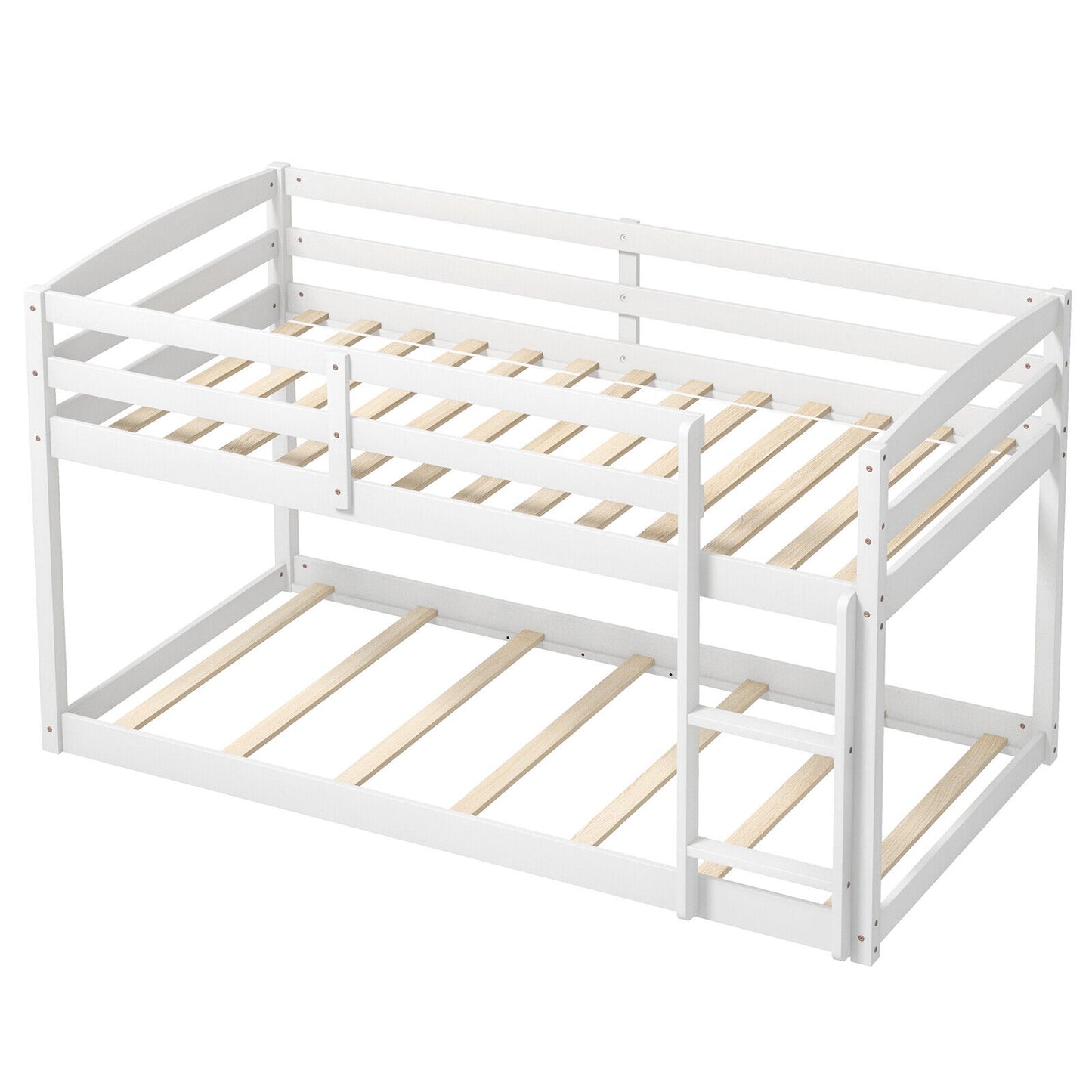 Sturdy Twin Size Bunk Bed with High Safety Guardrails and Integrated Ladder - White