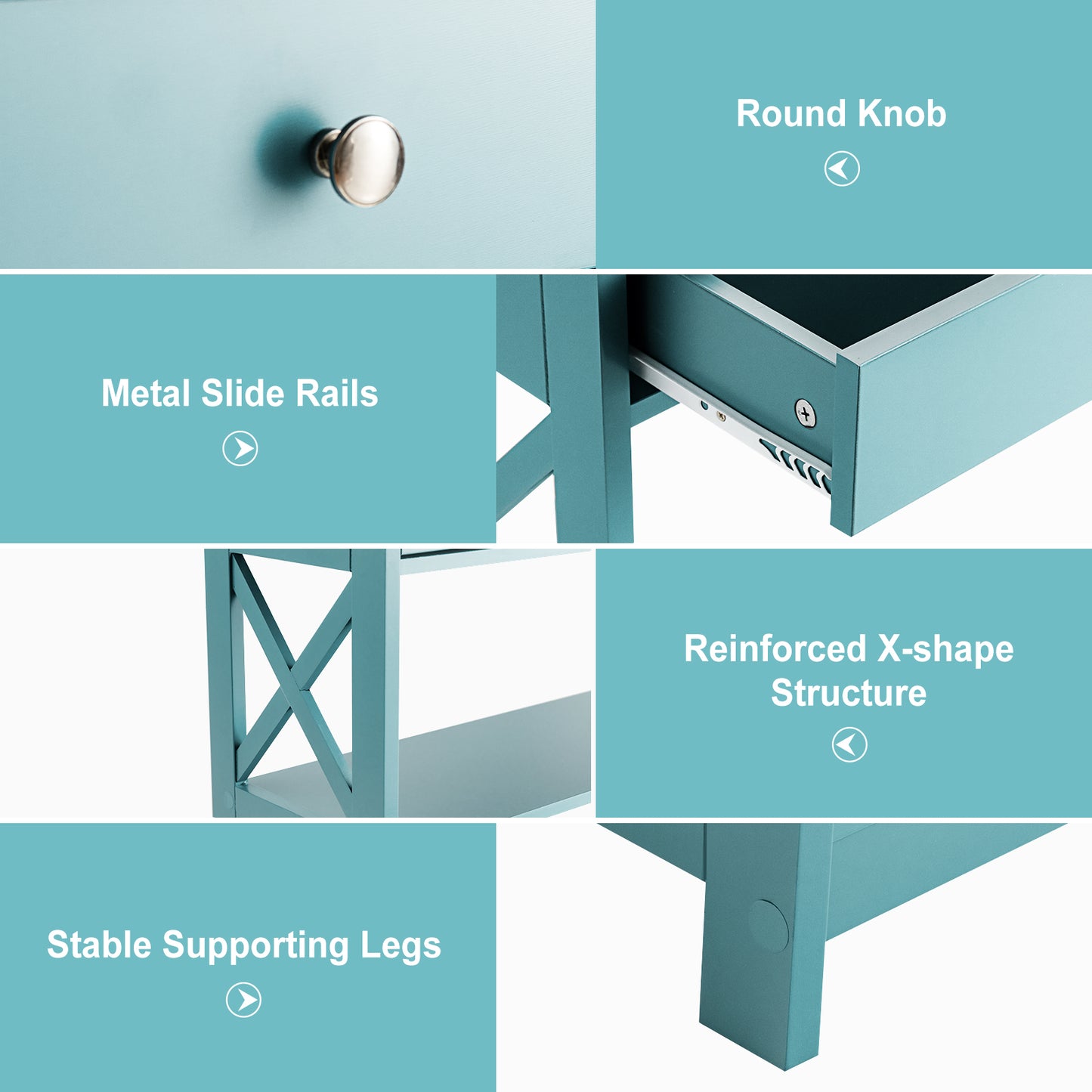 3 Tier Console Table with Drawer and Storage Shelves in Turquoise