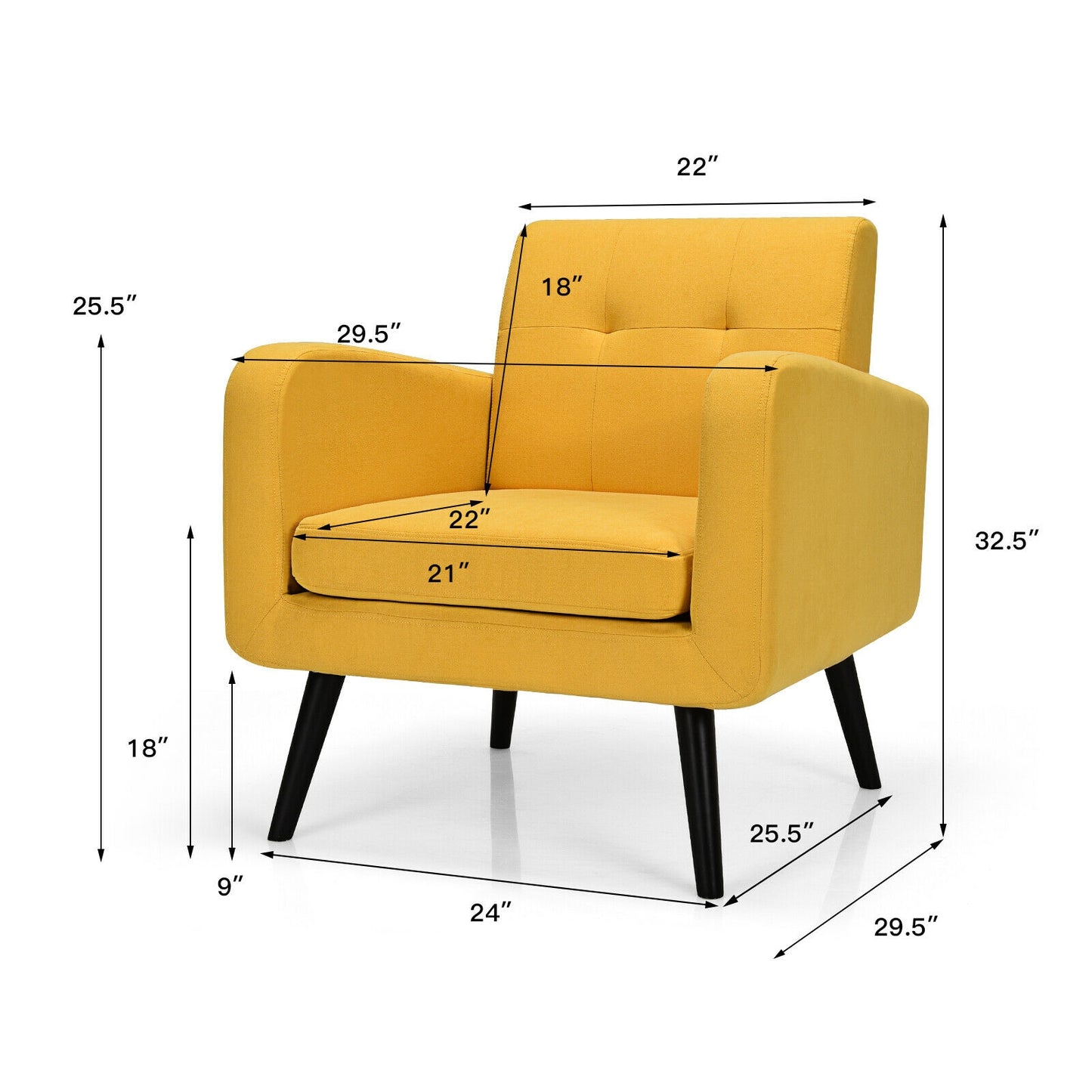 Contemporary Single Sofa Chair with Cushioned Seat and Wood Frame - Yellow