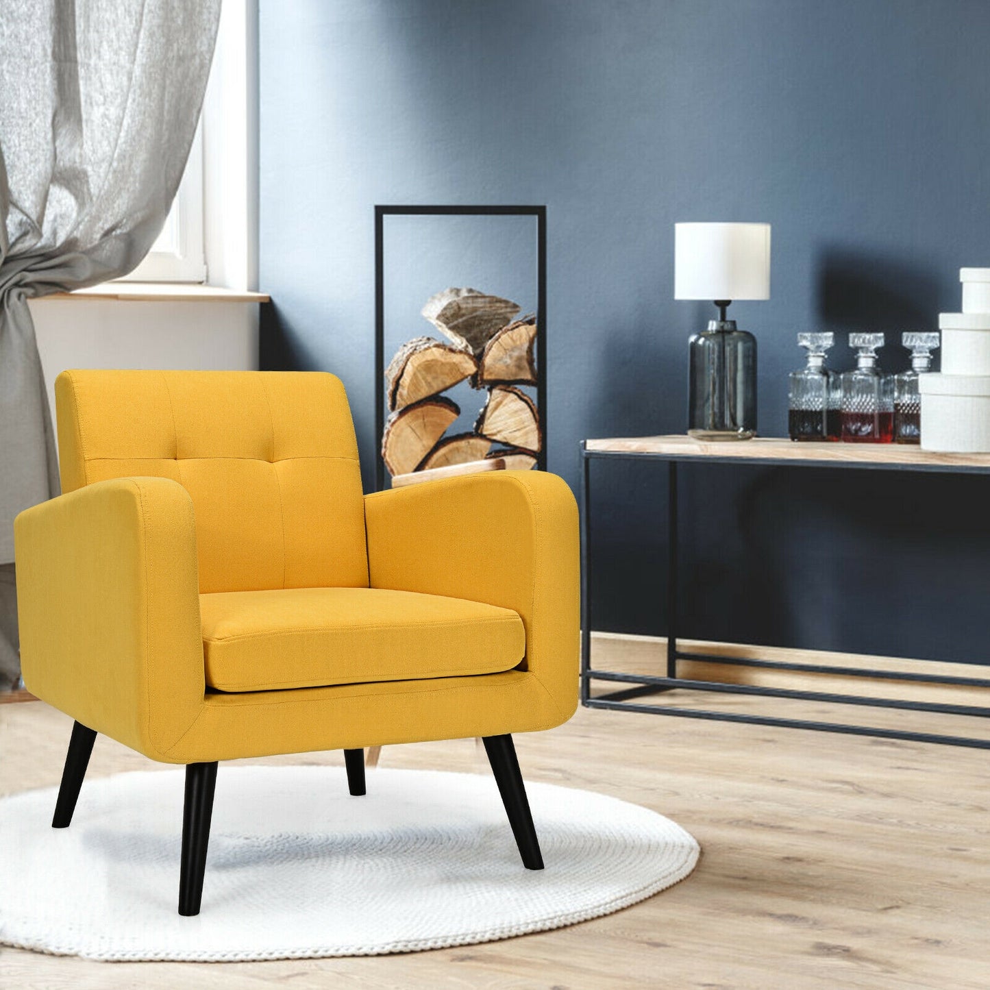 Contemporary Single Sofa Chair with Cushioned Seat and Wood Frame - Yellow