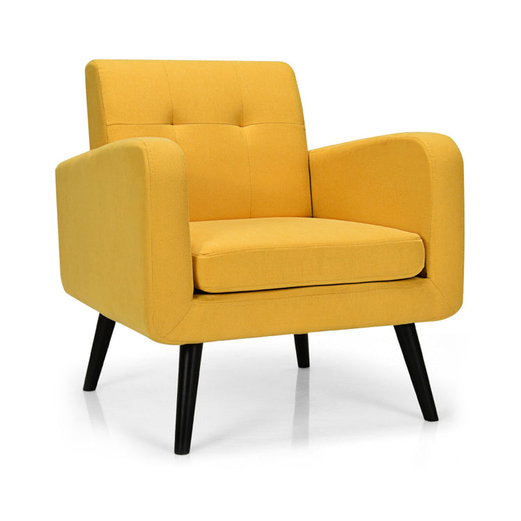 Contemporary Single Sofa Chair with Cushioned Seat and Wood Frame - Yellow