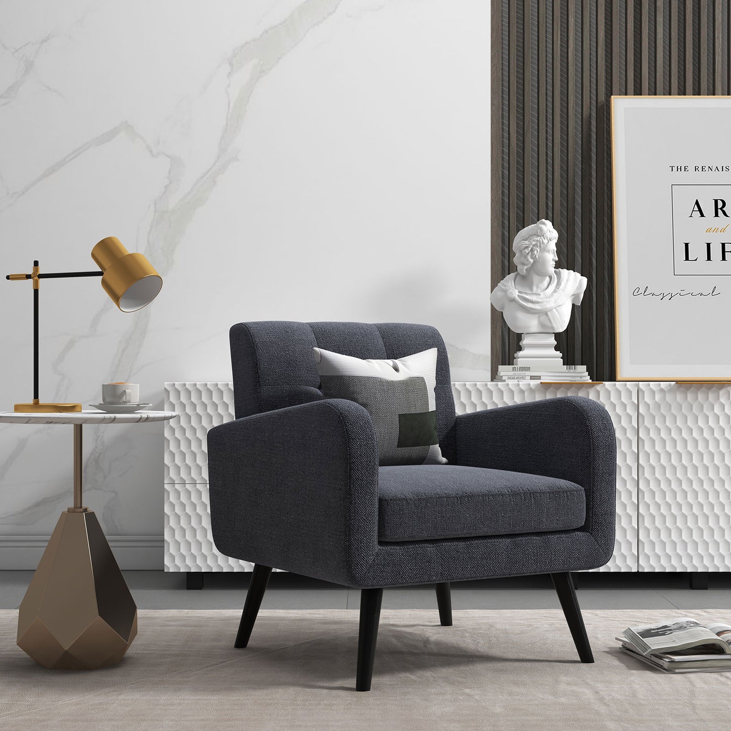 Contemporary Single Sofa Chair with Cushioned Seat and Wood Frame - Grey