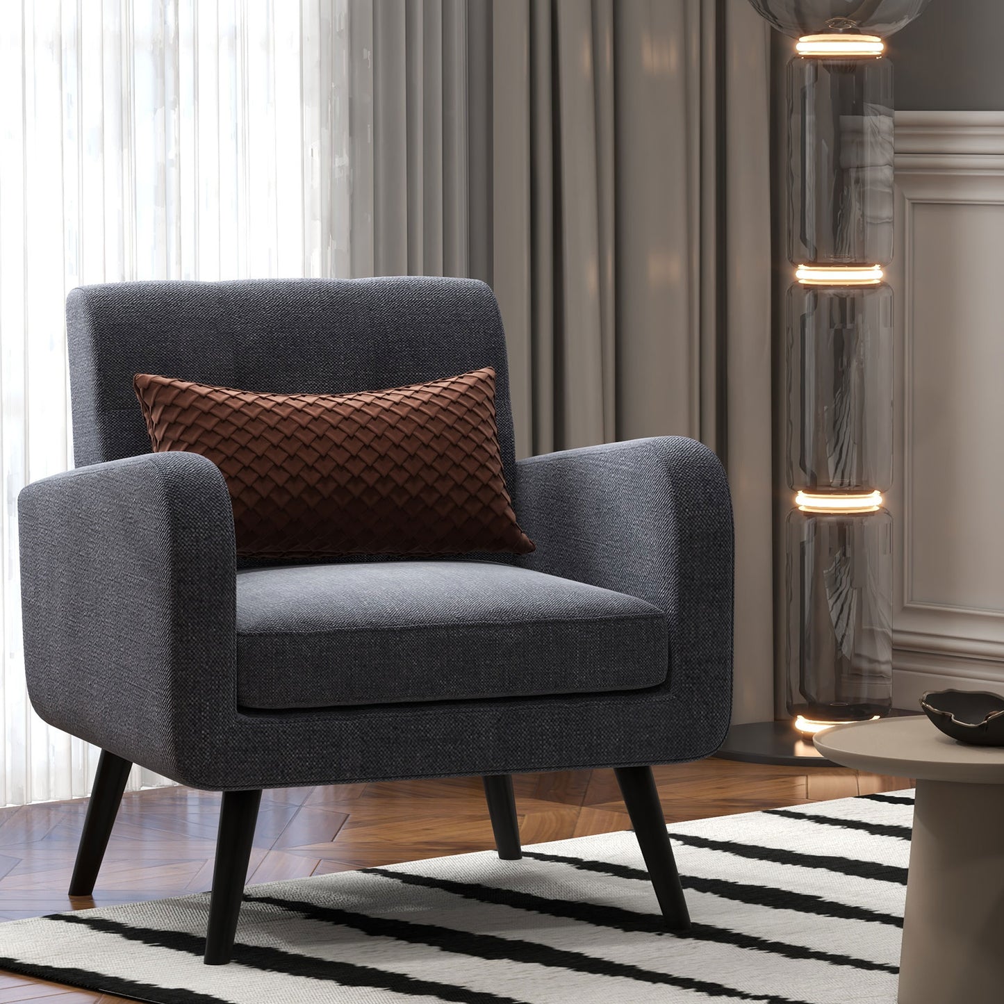 Contemporary Single Sofa Chair with Cushioned Seat and Wood Frame - Grey