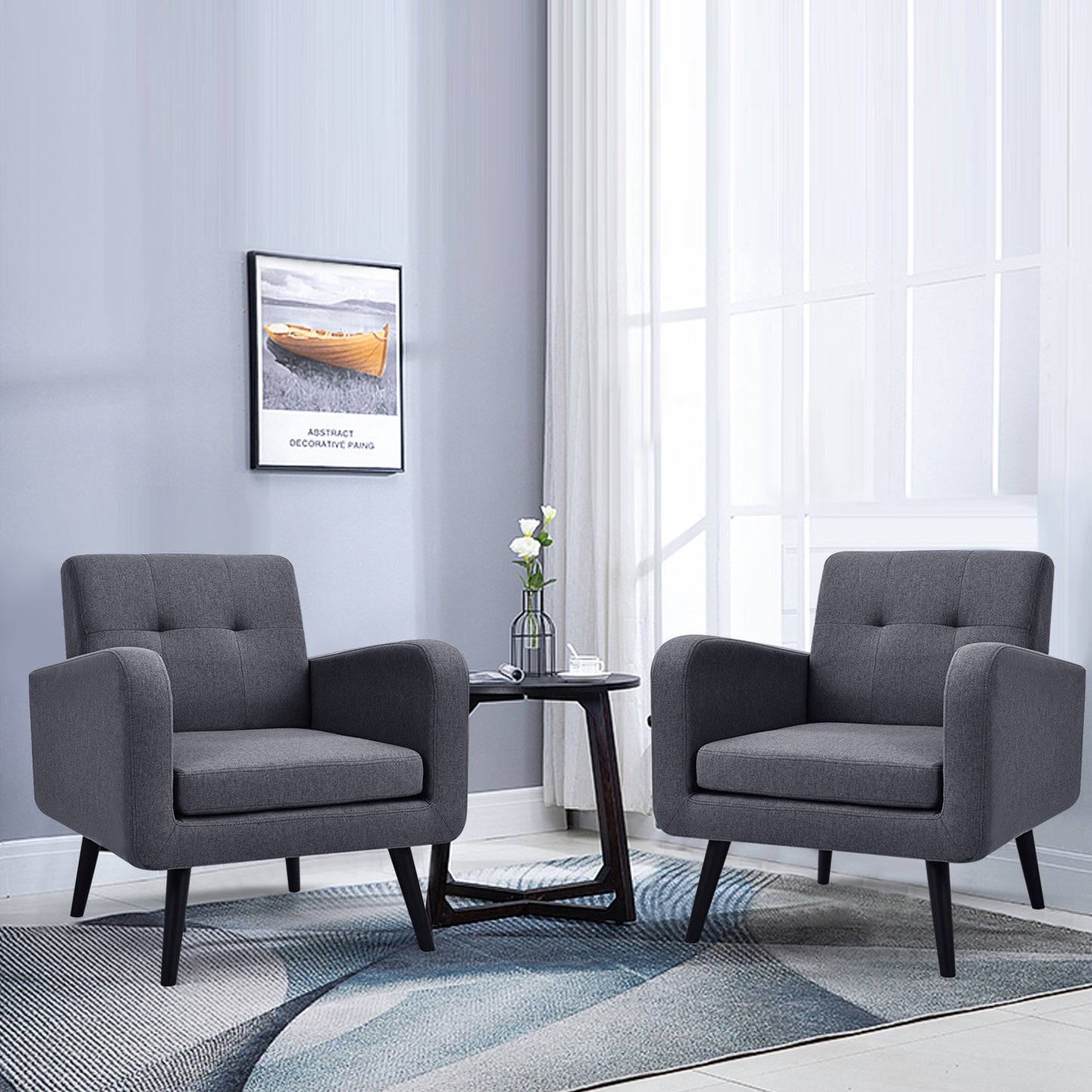 Contemporary Single Sofa Chair with Cushioned Seat and Wood Frame - Grey