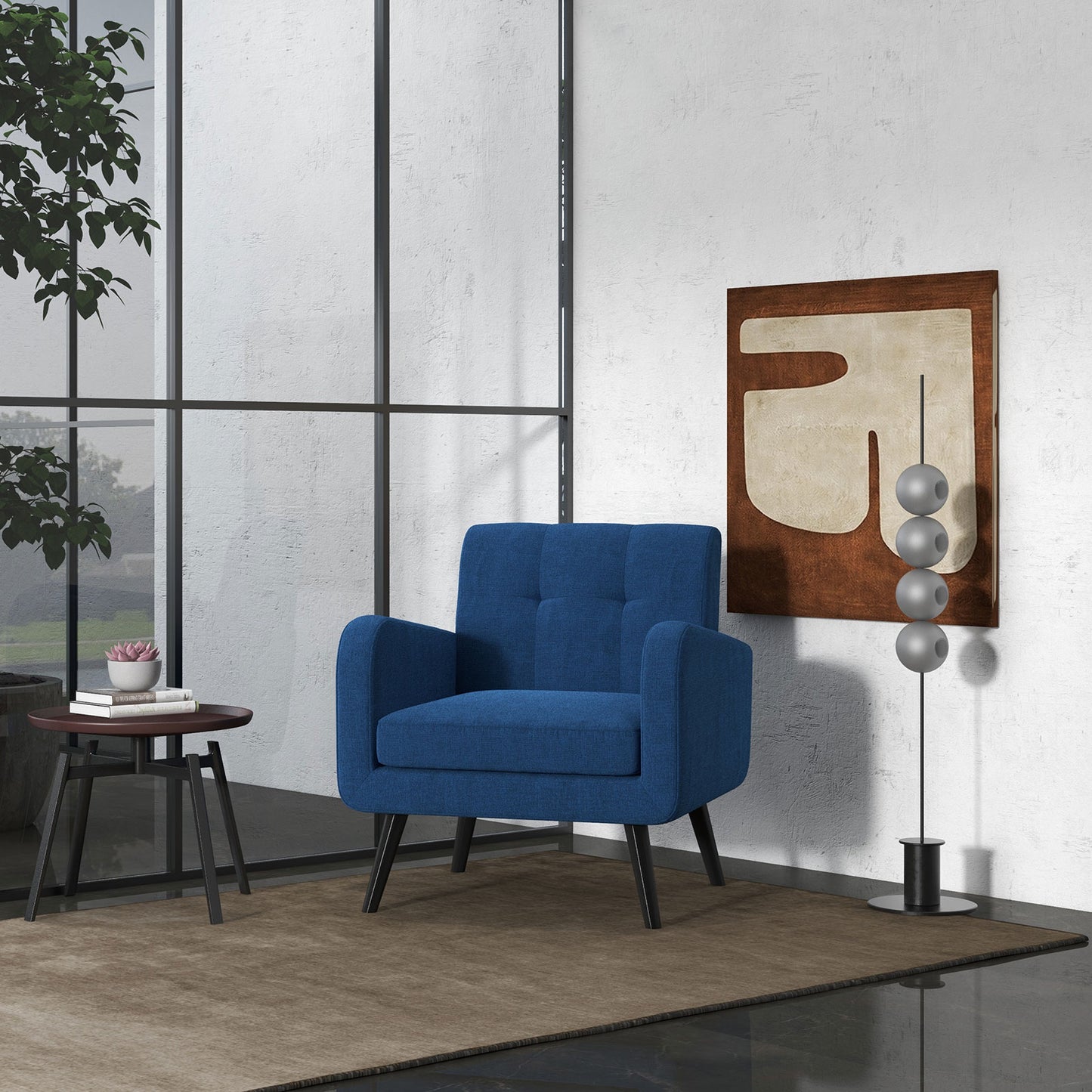 Contemporary Single Sofa Chair with Cushioned Seat and Wood Frame - Navy