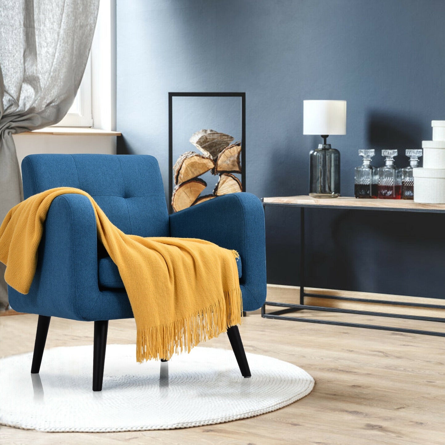 Contemporary Single Sofa Chair with Cushioned Seat and Wood Frame - Navy