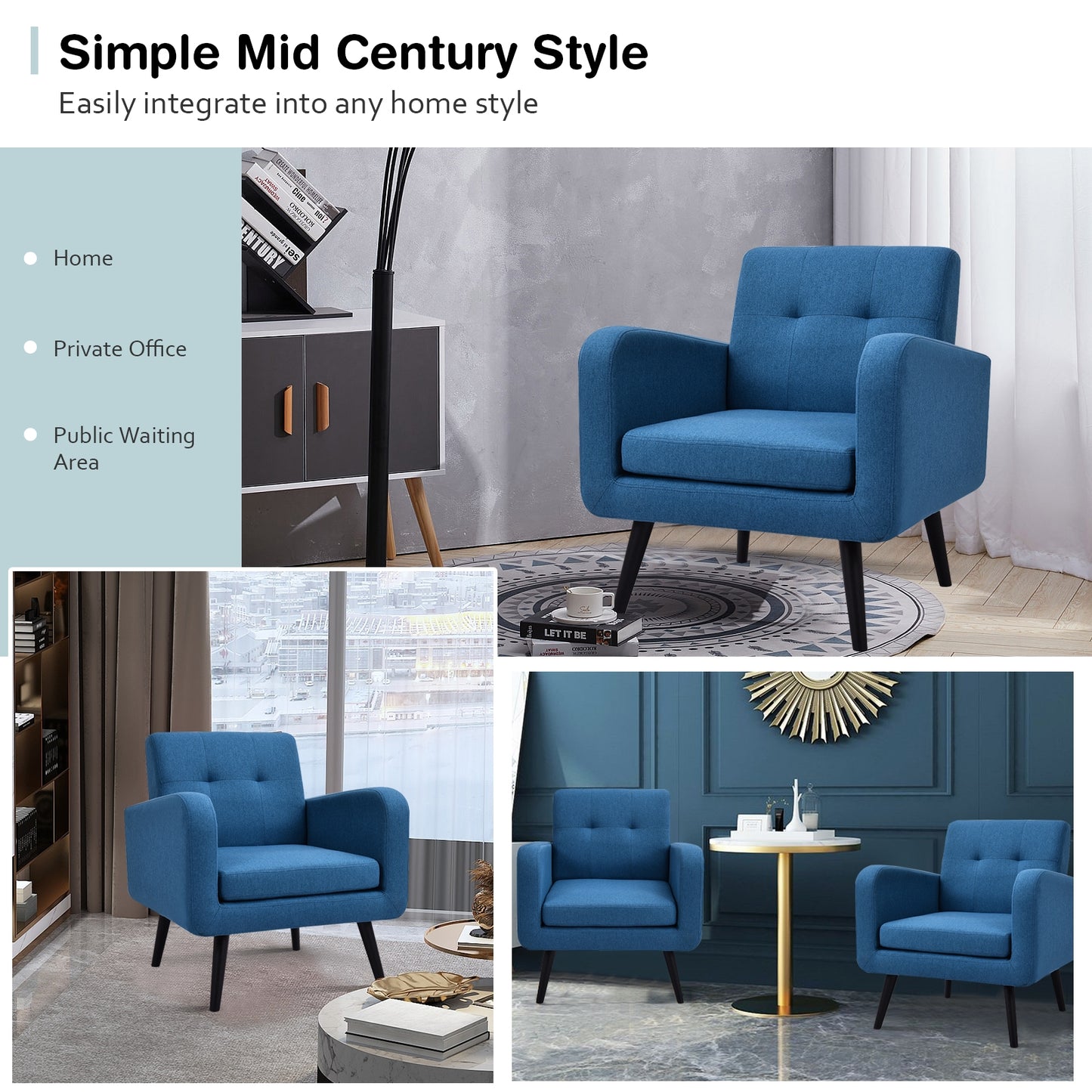 Contemporary Single Sofa Chair with Cushioned Seat and Wood Frame - Navy