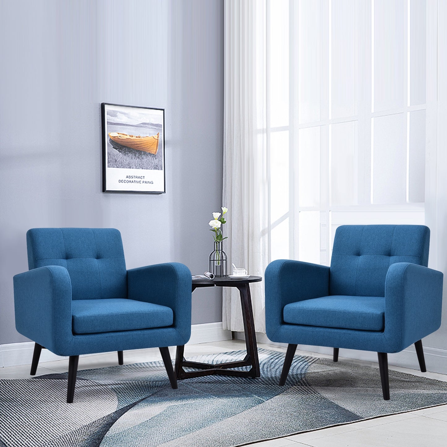 Contemporary Single Sofa Chair with Cushioned Seat and Wood Frame - Navy