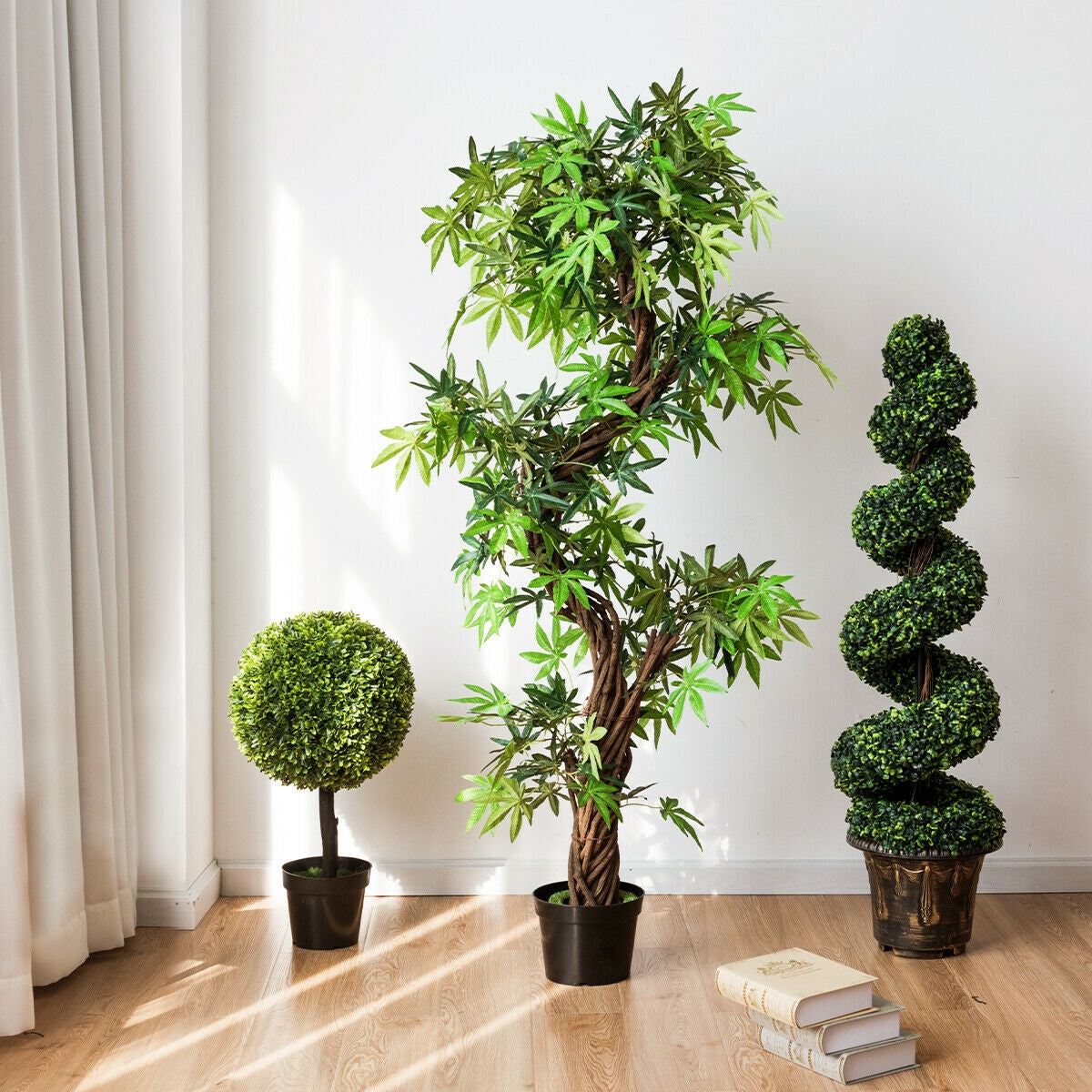 Set of 2 - 4ft Artificial Boxwood Spiral Trees for Indoor and Outdoor Décor