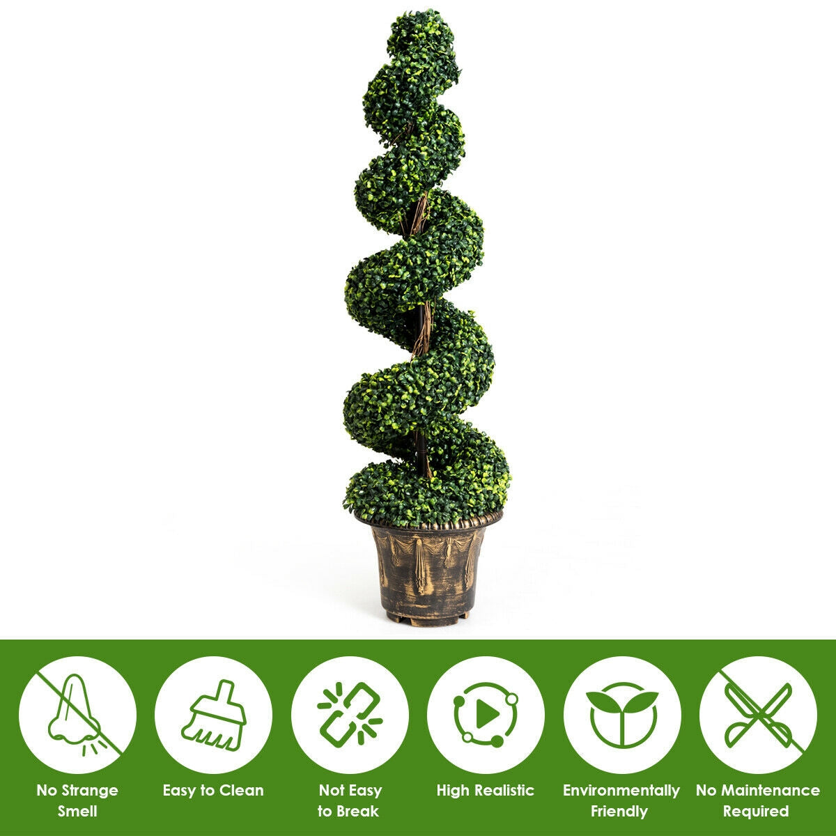 Set of 2 - 4ft Artificial Boxwood Spiral Trees for Indoor and Outdoor Décor